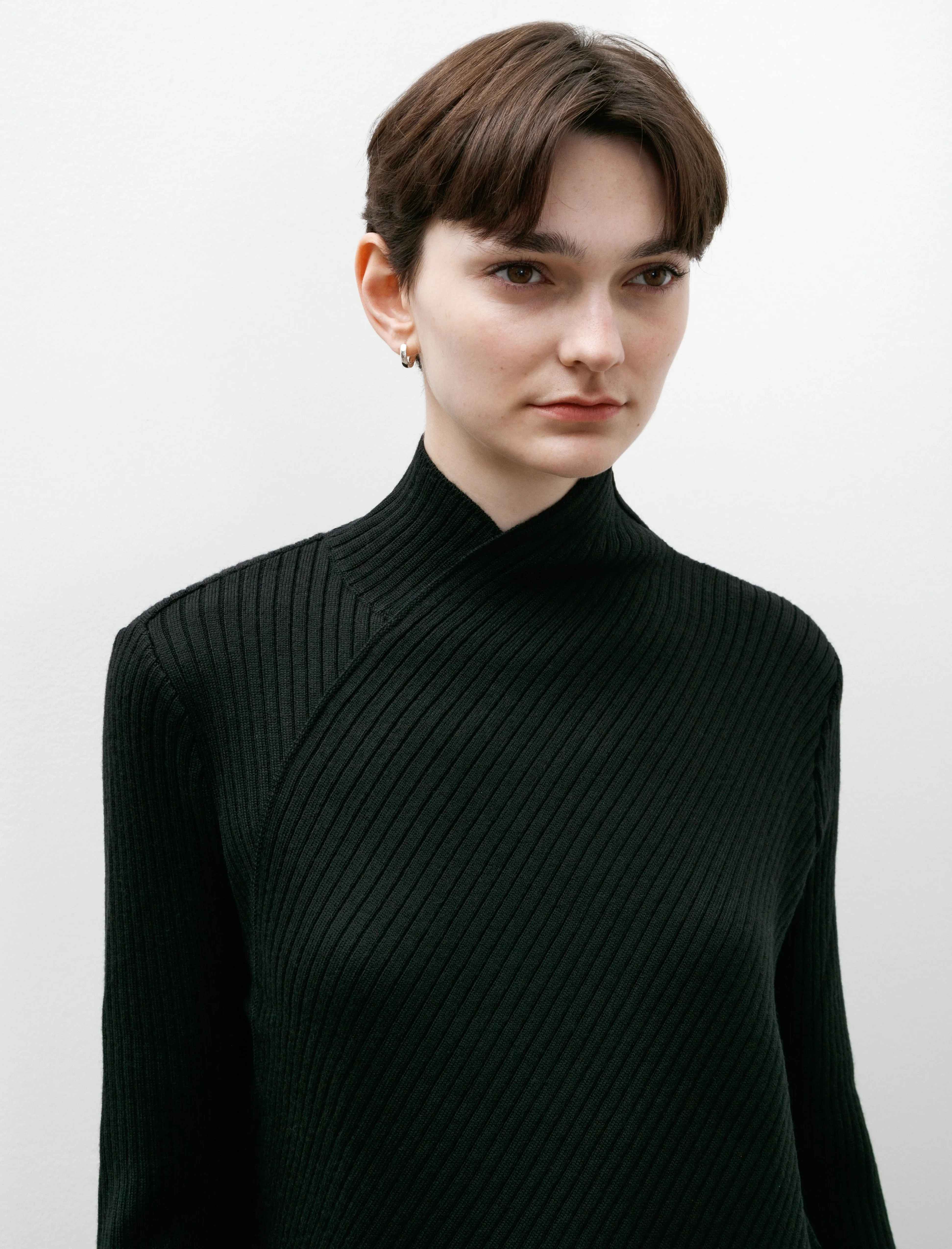 Asymmetrical Rib Knit Mockneck Black sold by SHOP NEIGHBOR product image thumbnail 3