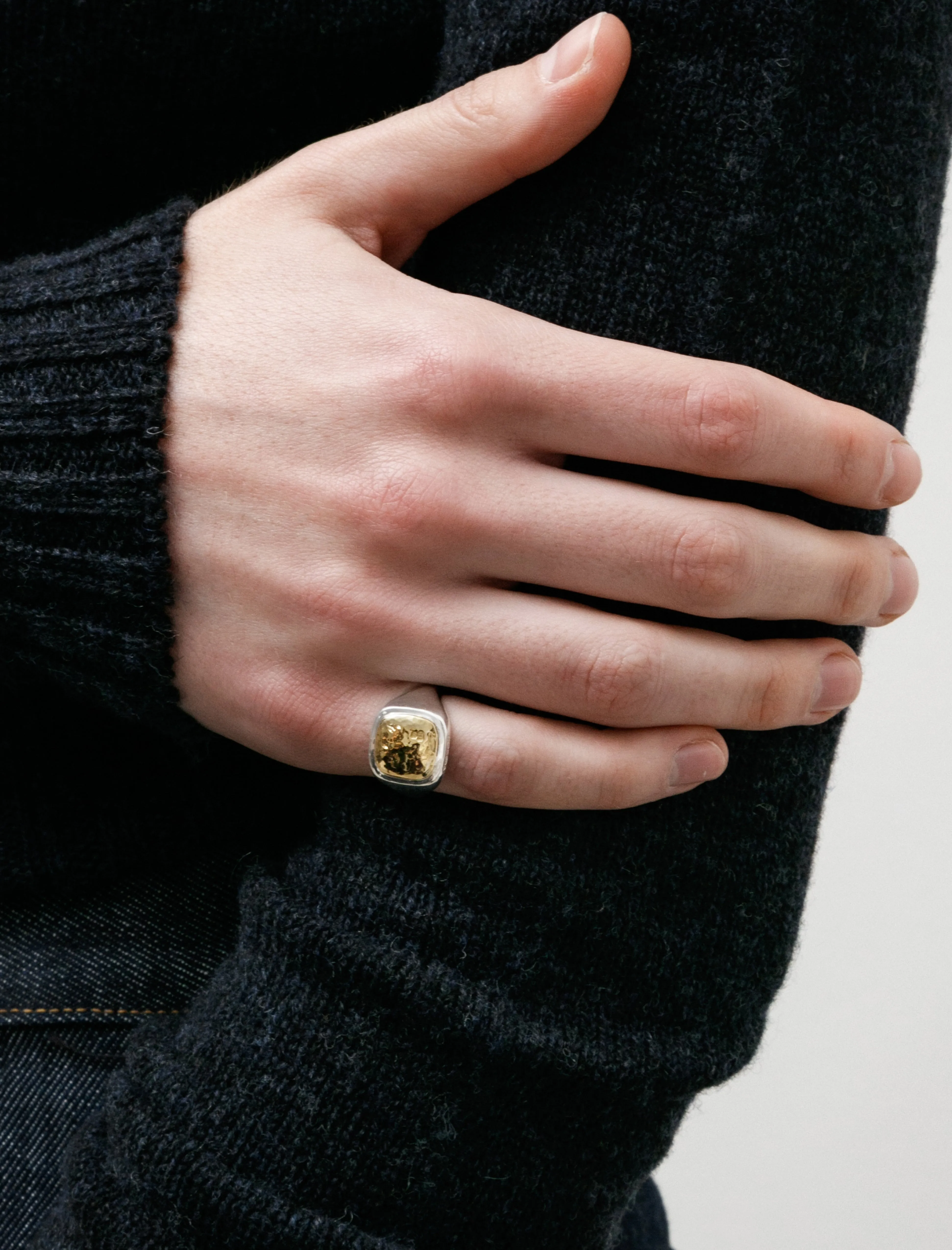 Mini Cushion Signet Ring W Hammered Silver Yellow Gold sold by SHOP NEIGHBOR product image thumbnail 3