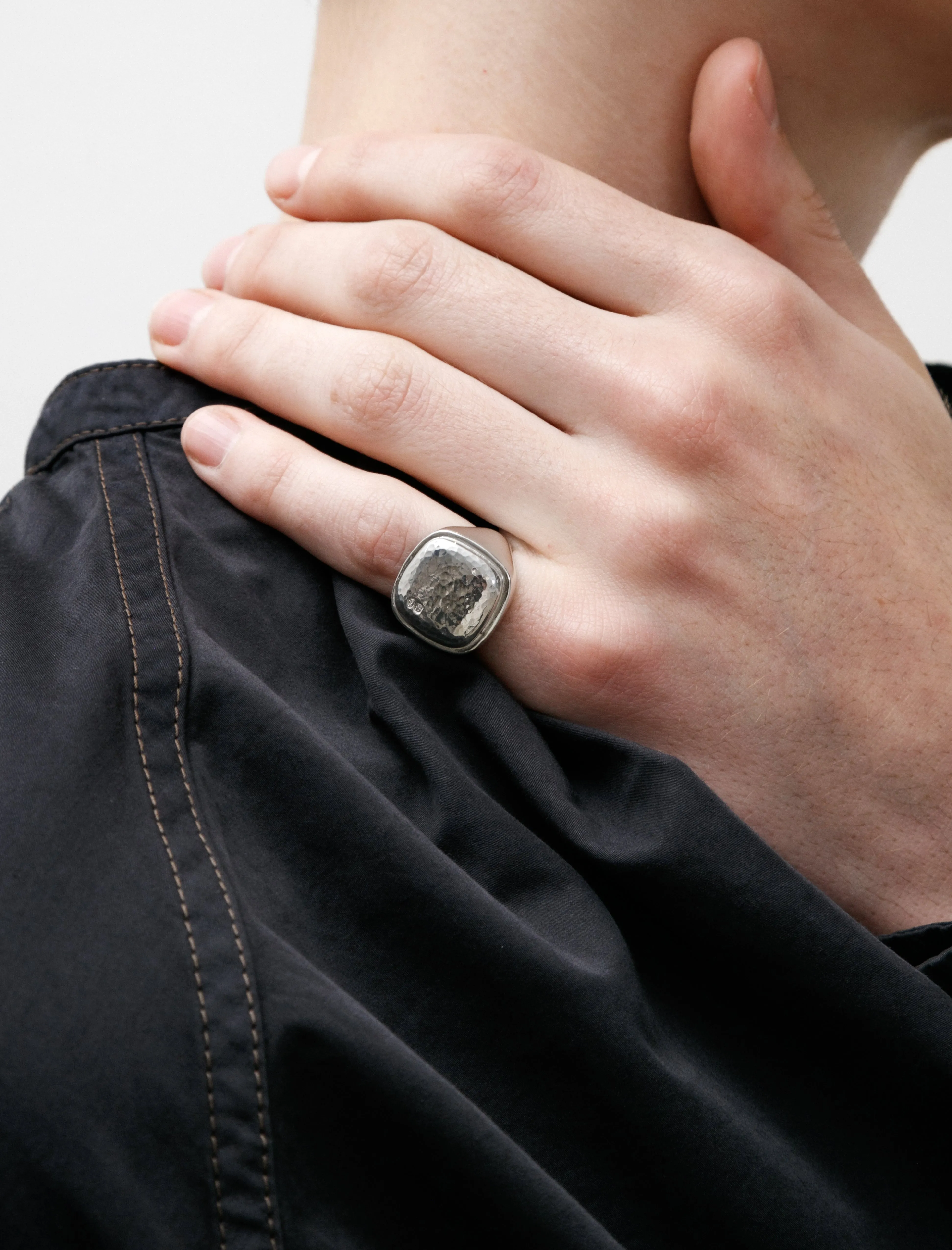 Heavy Cushion Signet Ring W Hammered Silver sold by SHOP NEIGHBOR product image thumbnail 3
