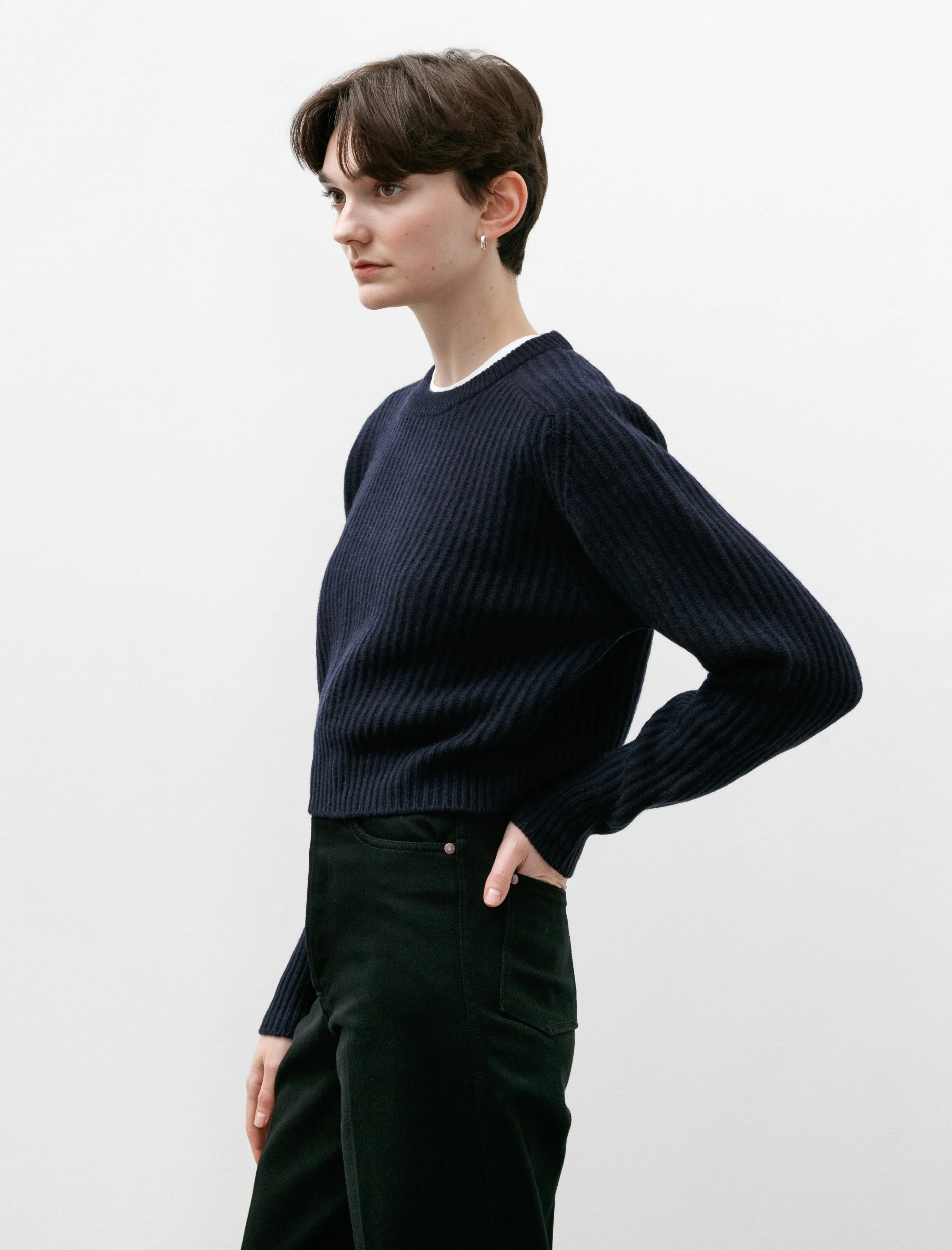Cashmere Wool Maxi Ribbed Raglan Cropped Knit Navy sold by SHOP NEIGHBOR product image thumbnail 2