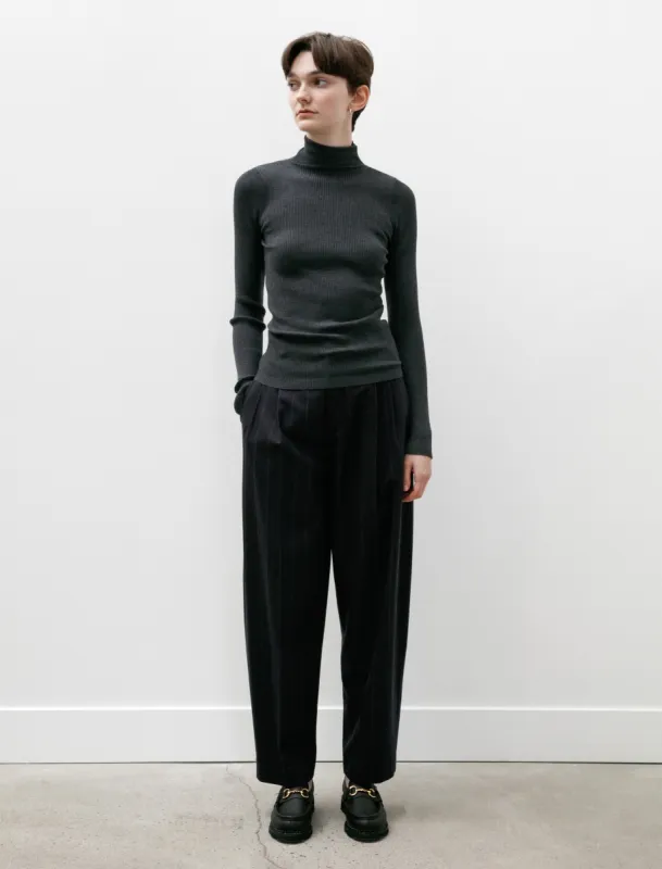 Double Pleated Trousers Navy Pinstripe made by SHOP NEIGHBOR