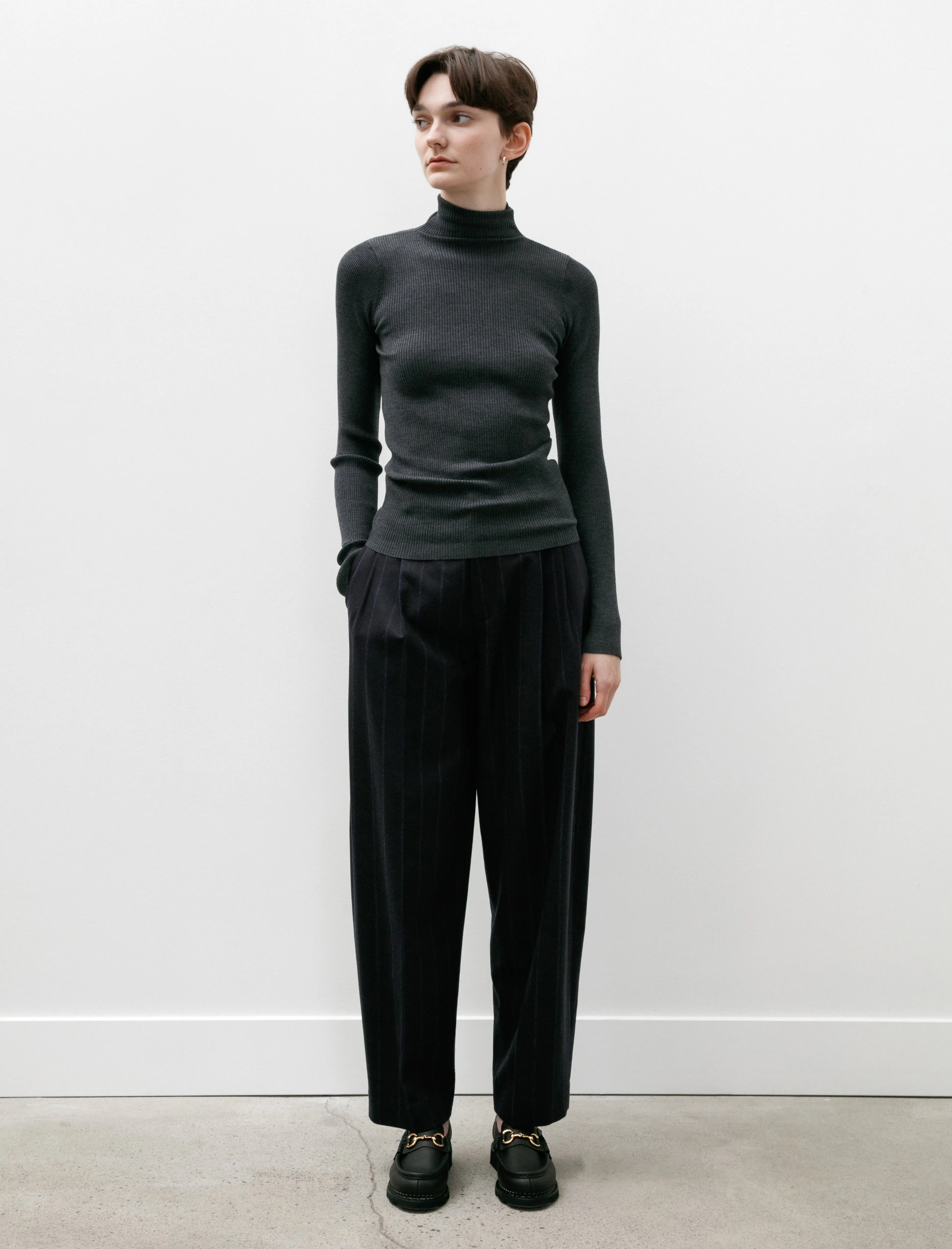 Double Pleated Trousers Navy Pinstripe sold by SHOP NEIGHBOR