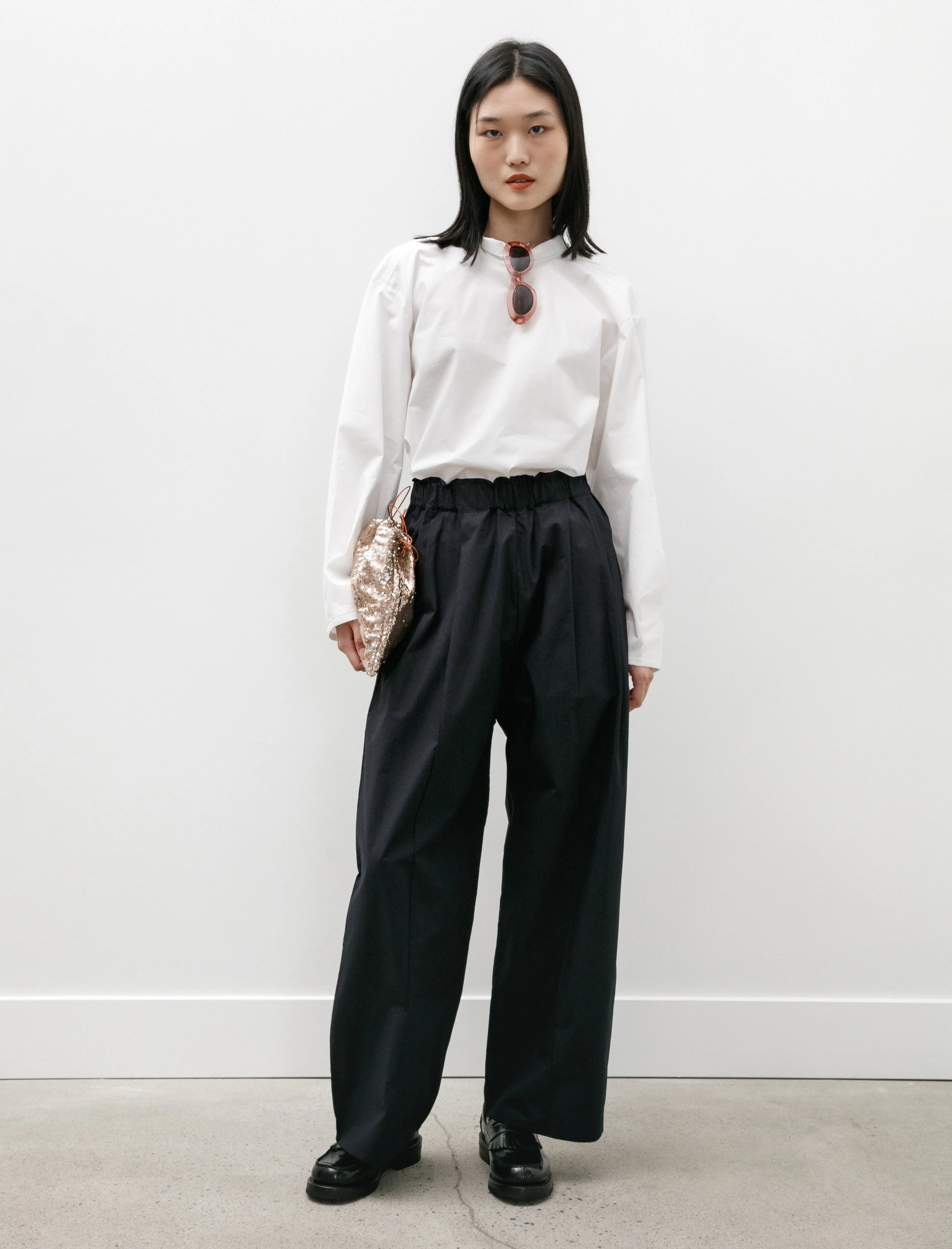 Luce Trousers Pintuck Navy Poplin sold by SHOP NEIGHBOR