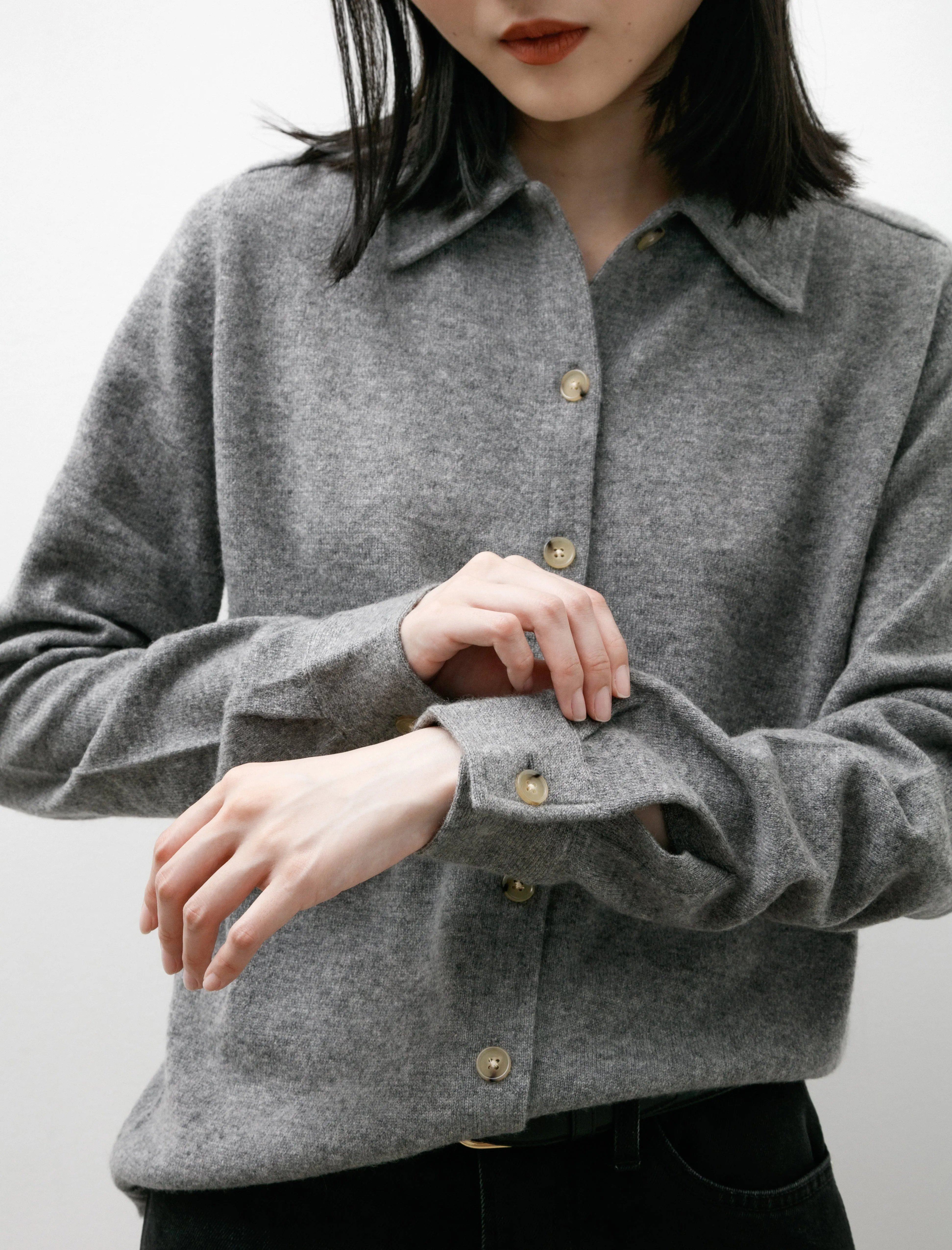 Raglan Sleeve Cashmere Shirt Grey Mélange sold by SHOP NEIGHBOR product image thumbnail 5