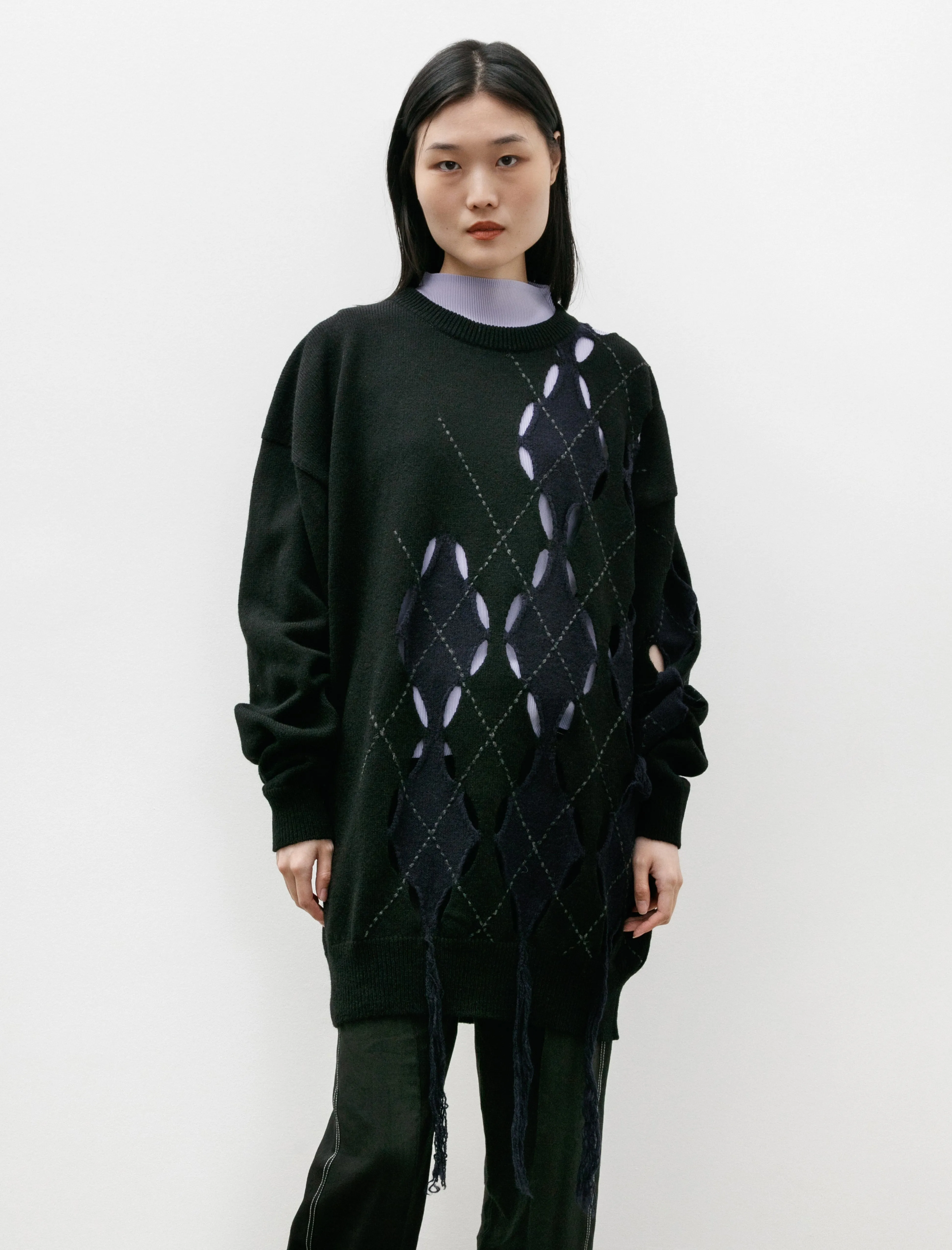 Irregular Argyle Oversized Knit Black sold by SHOP NEIGHBOR