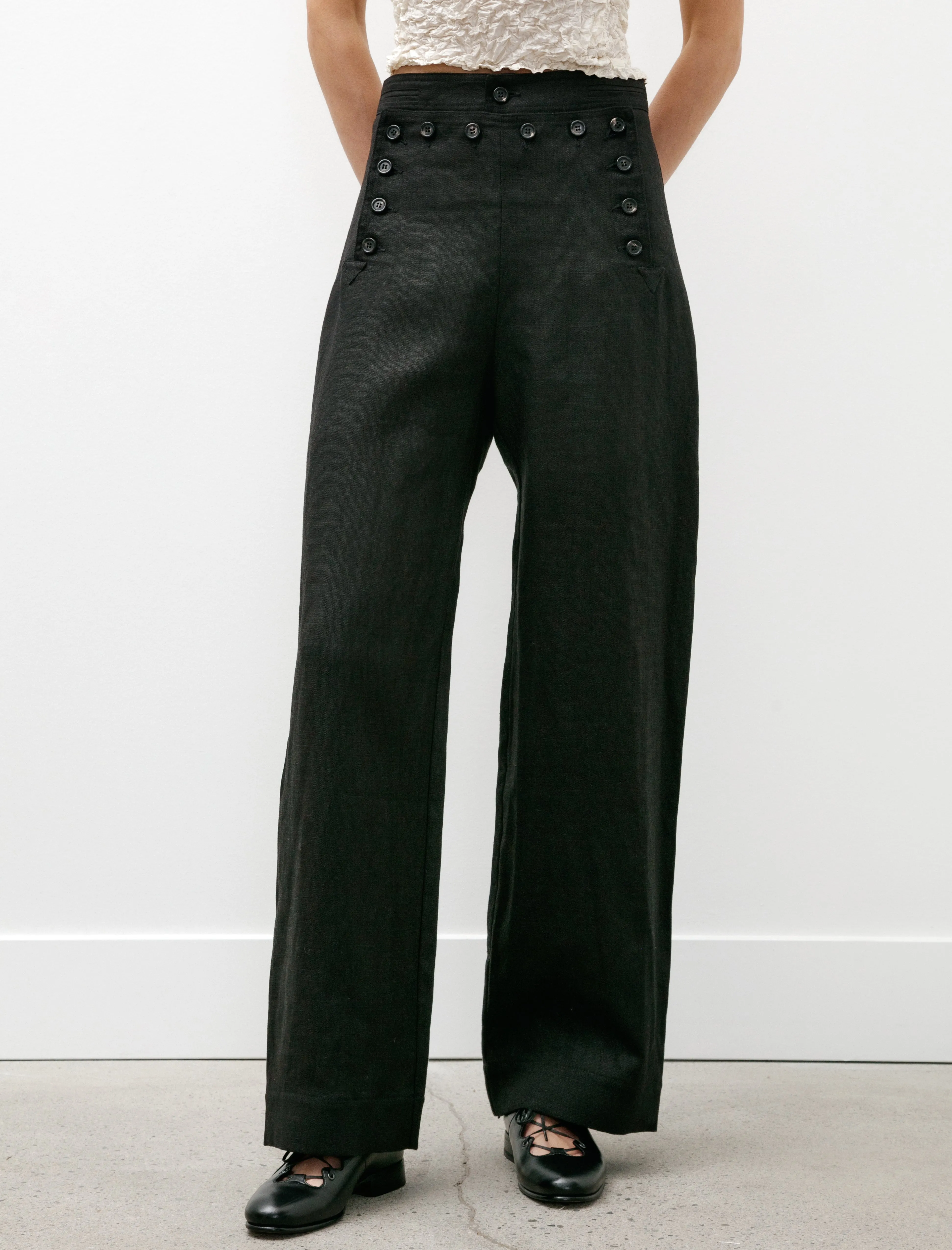 Linen Sailor Trousers Black sold by SHOP NEIGHBOR product image thumbnail 2
