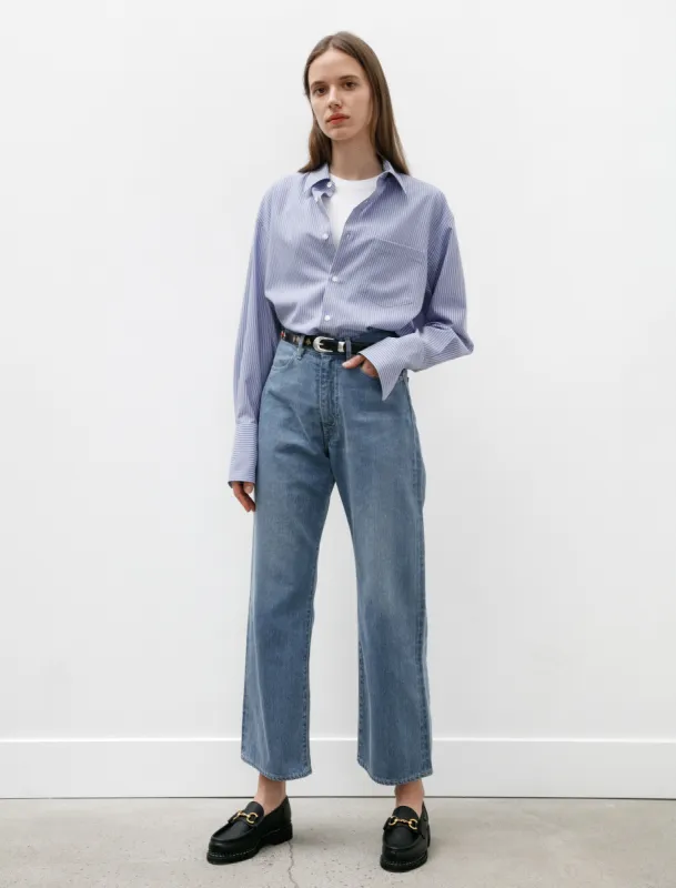 Super Fine Wool Stripe Shirt Sax Blue made by SHOP NEIGHBOR