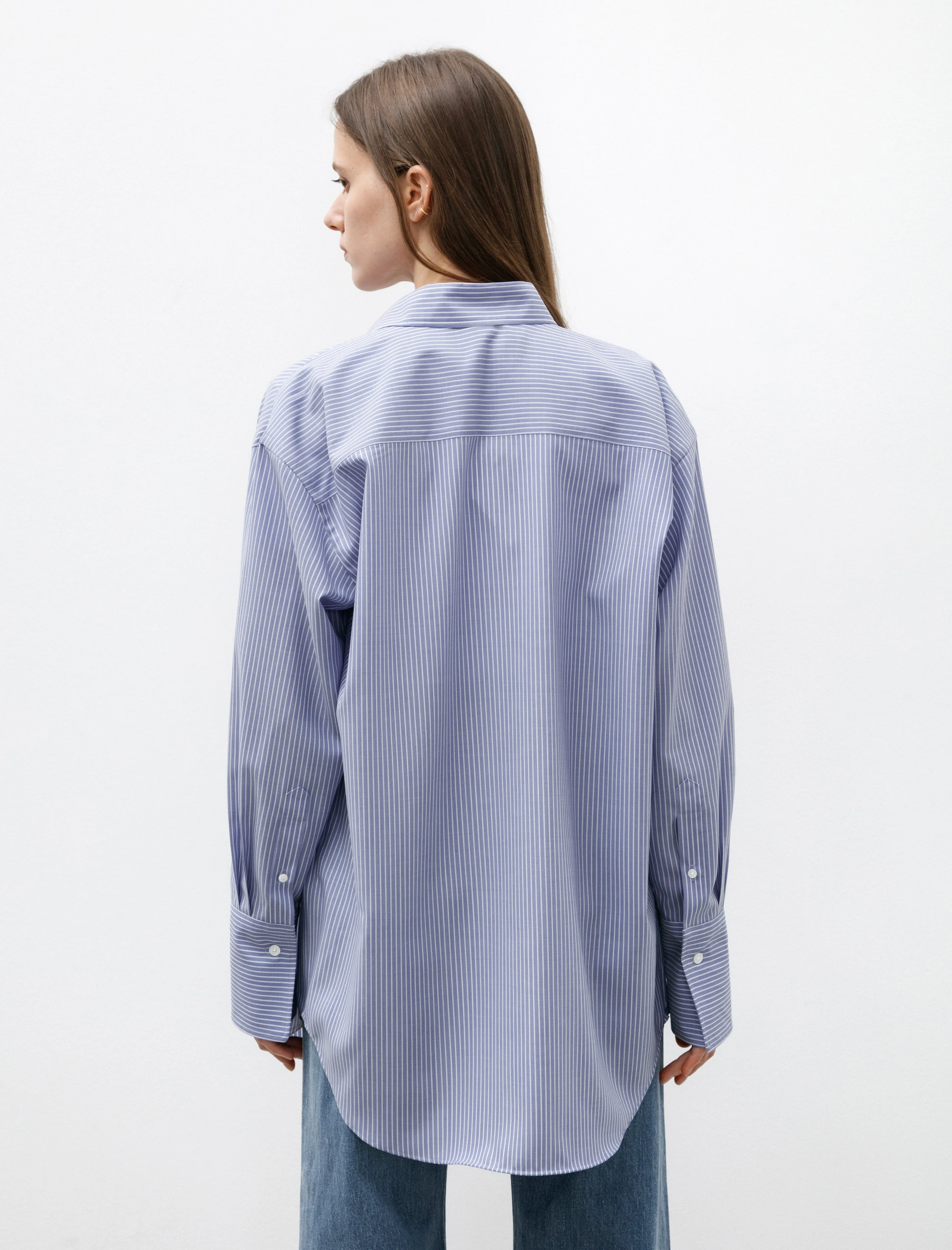 Super Fine Wool Stripe Shirt Sax Blue sold by SHOP NEIGHBOR product image thumbnail 5