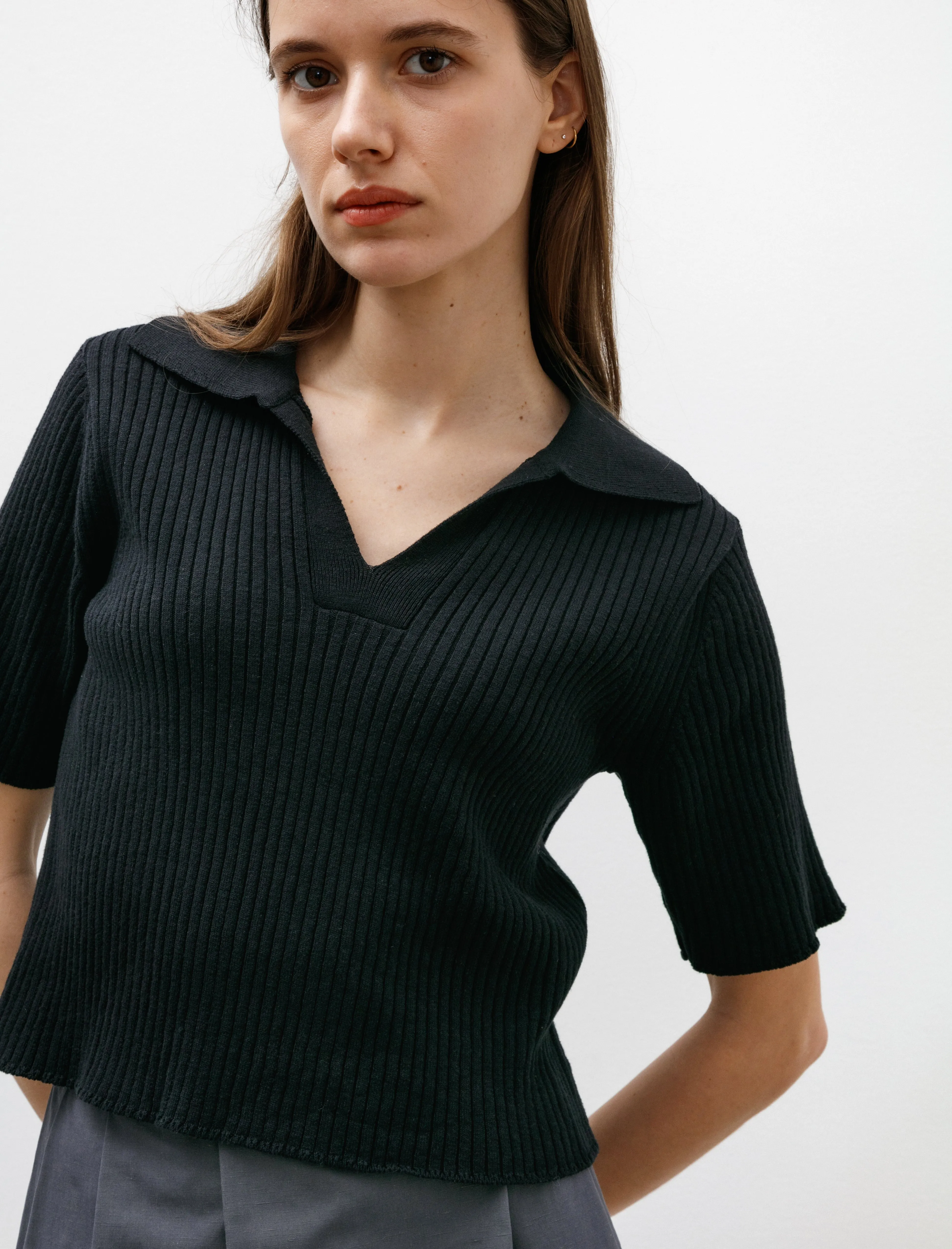 Wide Rib SS Knit Polo Black sold by SHOP NEIGHBOR product image thumbnail 3