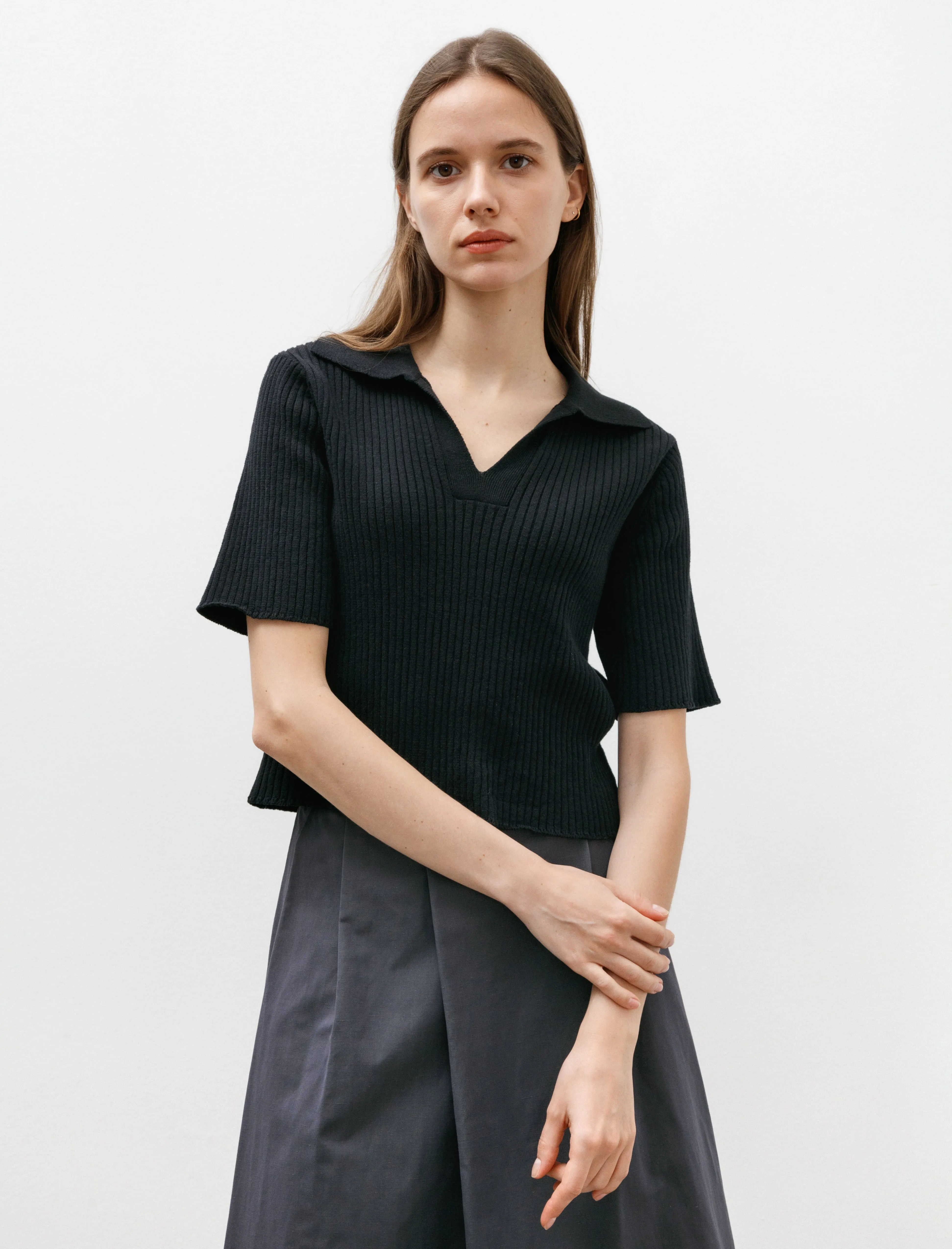 Wide Rib SS Knit Polo Black sold by SHOP NEIGHBOR product image thumbnail 2