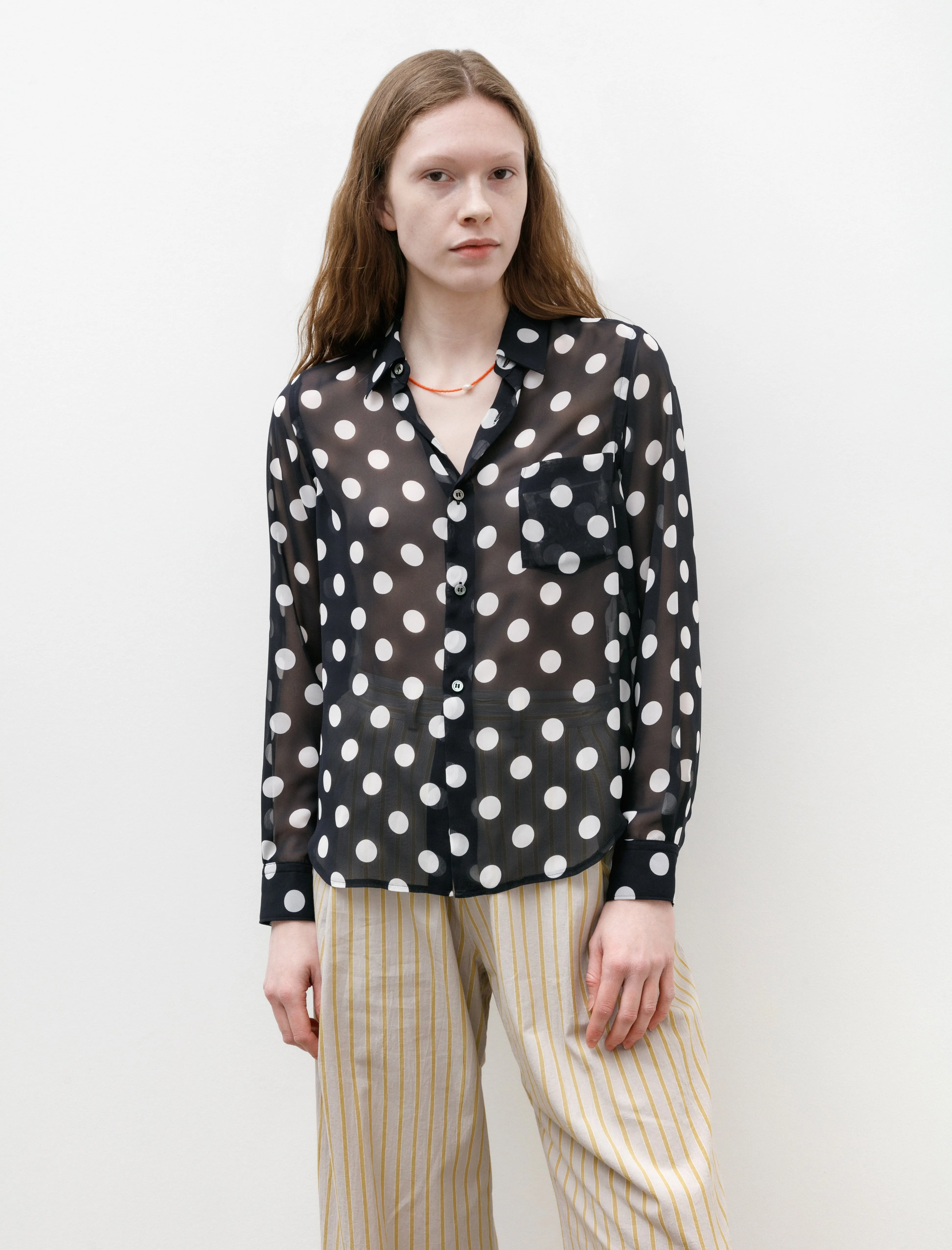 Big Dot Sheer Blouse Navy/White sold by SHOP NEIGHBOR