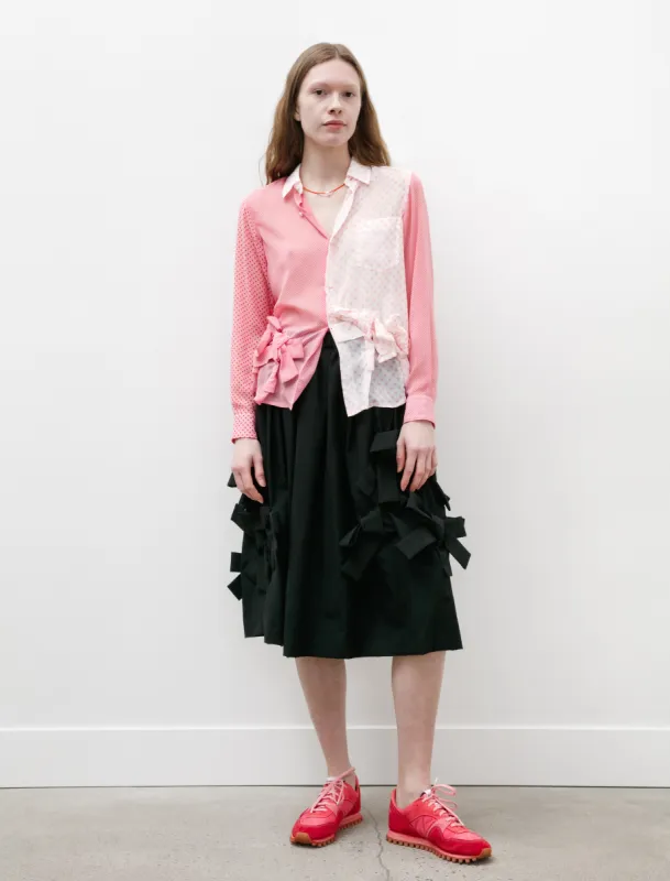 Multi Dot Poly Chiffon Bow Shirt Pink made by SHOP NEIGHBOR
