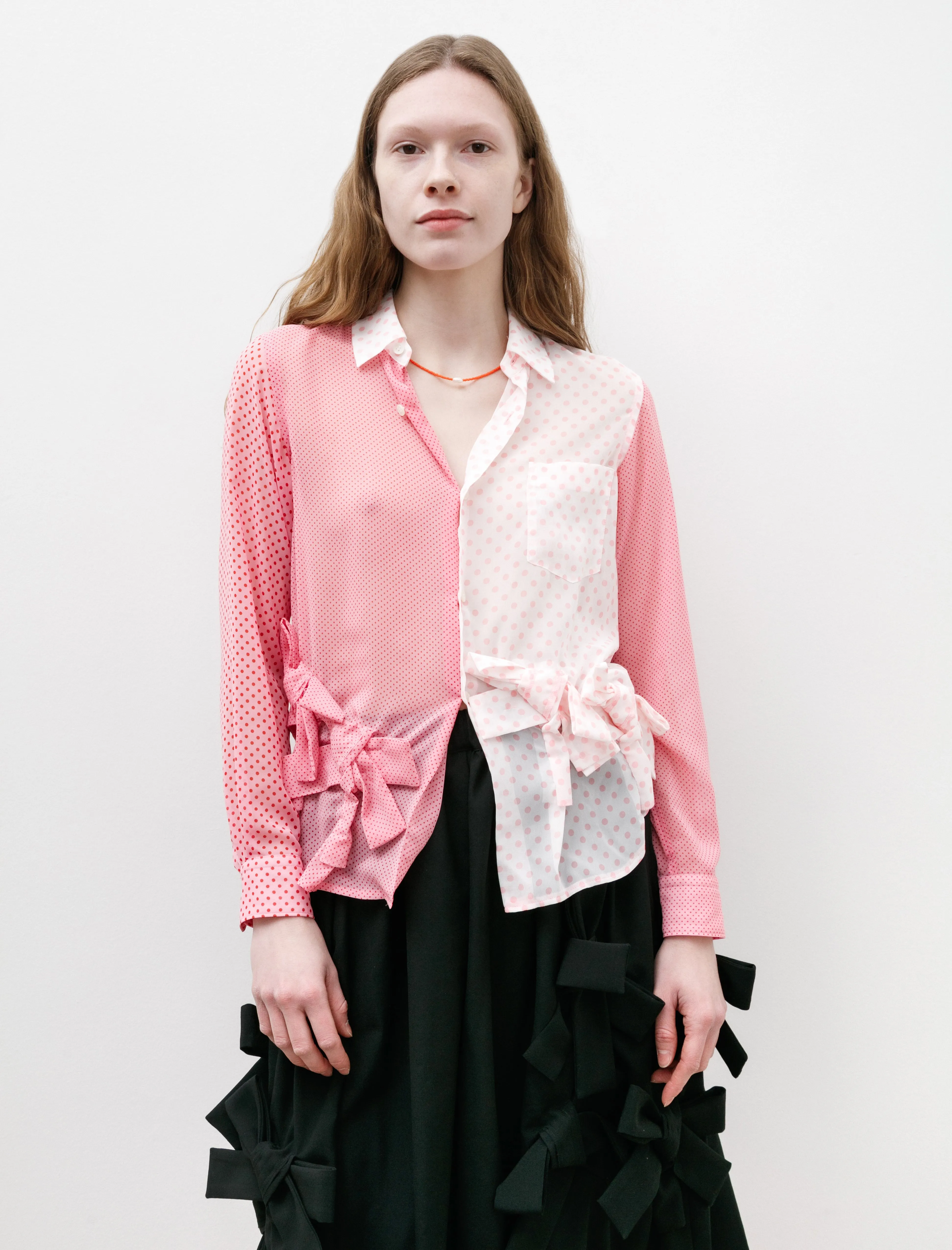 Multi Dot Poly Chiffon Bow Shirt Pink sold by SHOP NEIGHBOR product image thumbnail 2