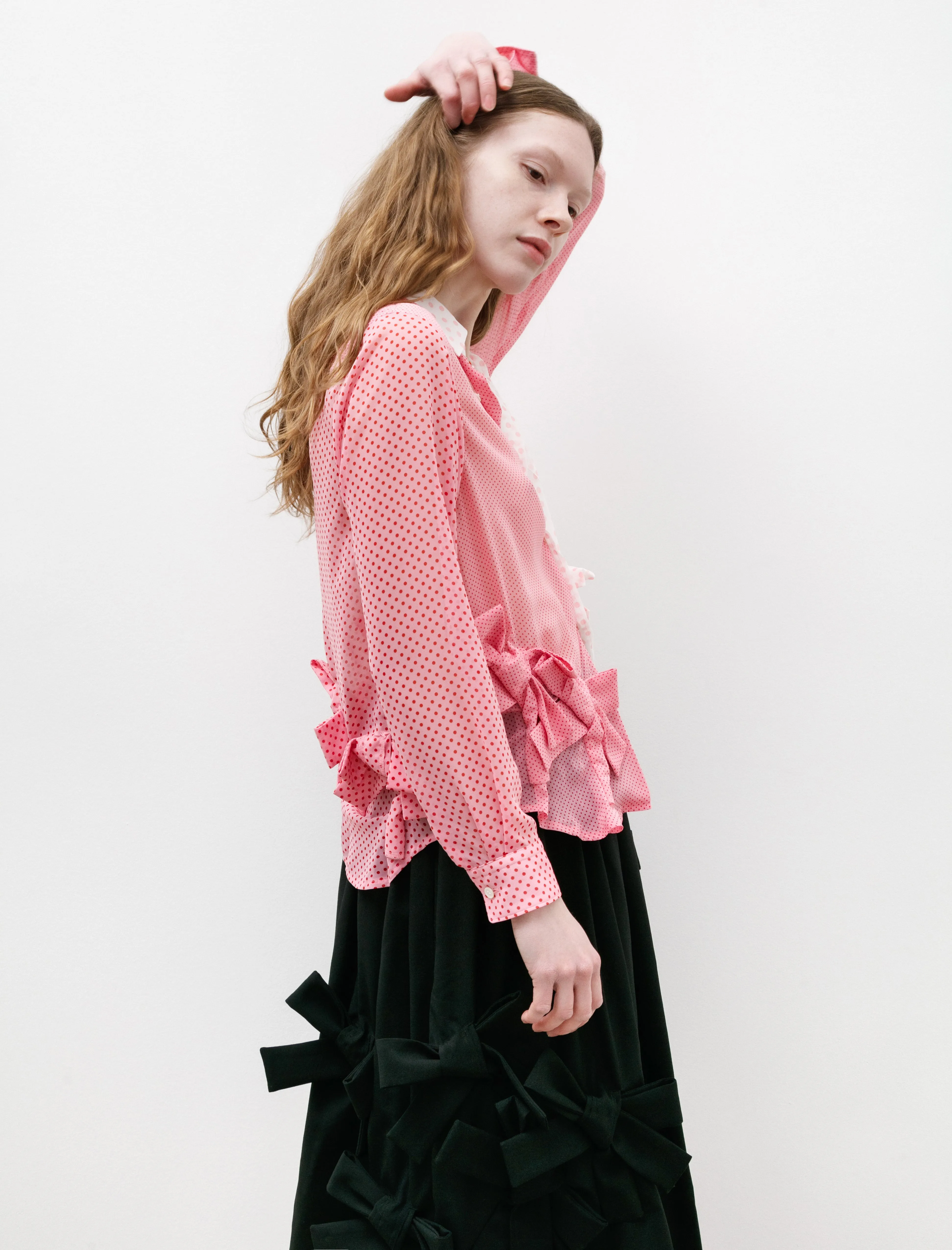 Multi Dot Poly Chiffon Bow Shirt Pink sold by SHOP NEIGHBOR product image thumbnail 4