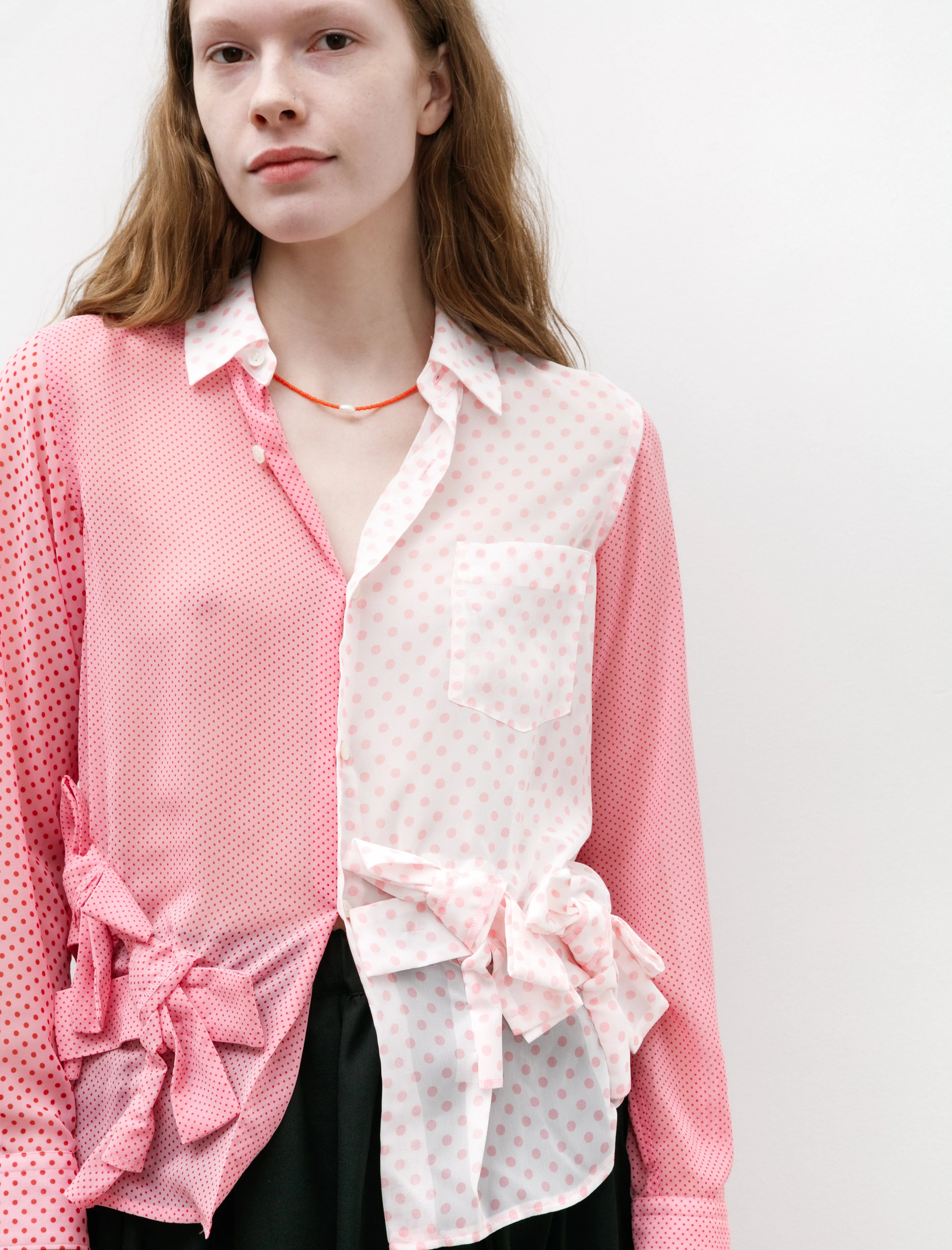 Multi Dot Poly Chiffon Bow Shirt Pink sold by SHOP NEIGHBOR product image thumbnail 3