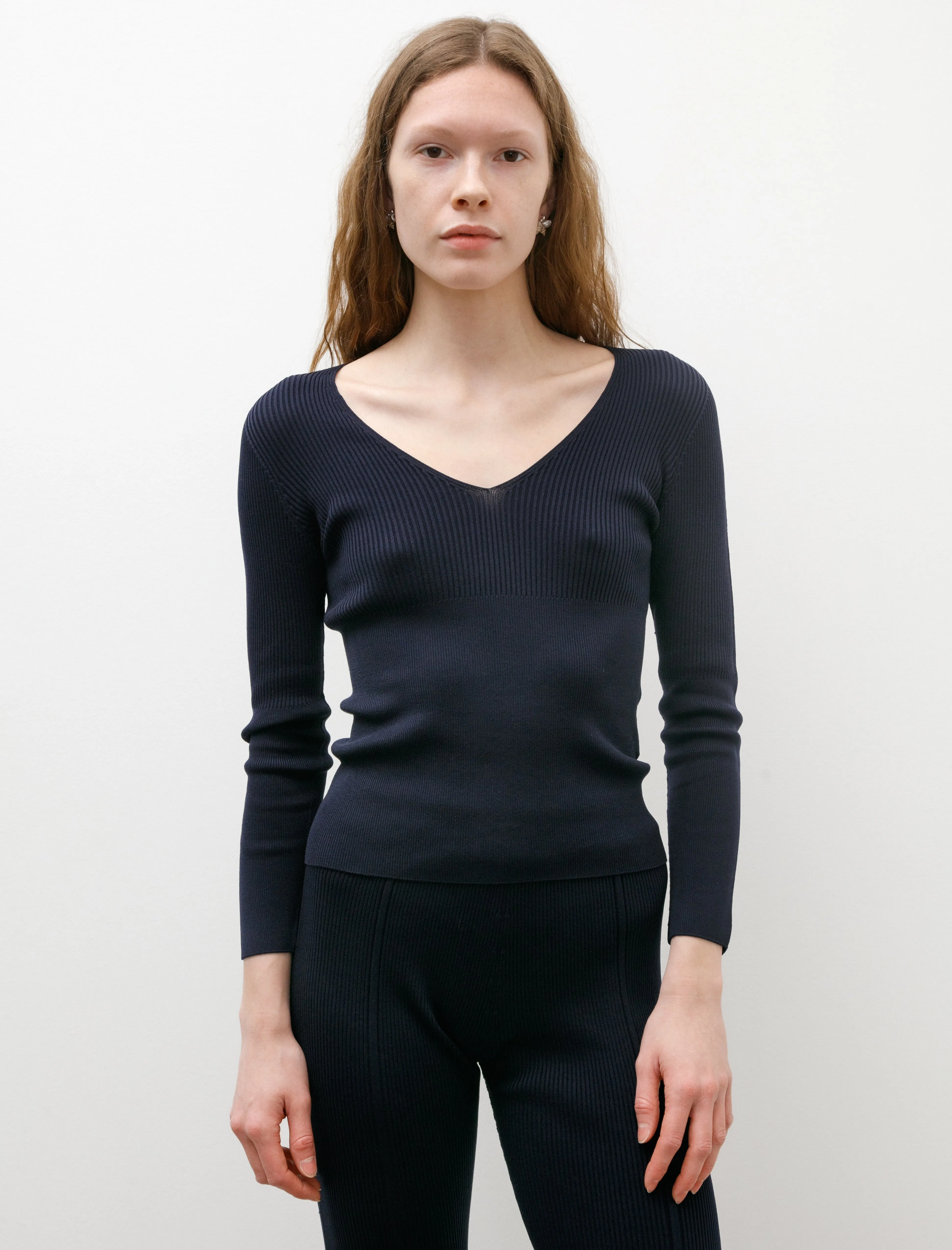 Rib V-Neck Top Navy sold by SHOP NEIGHBOR