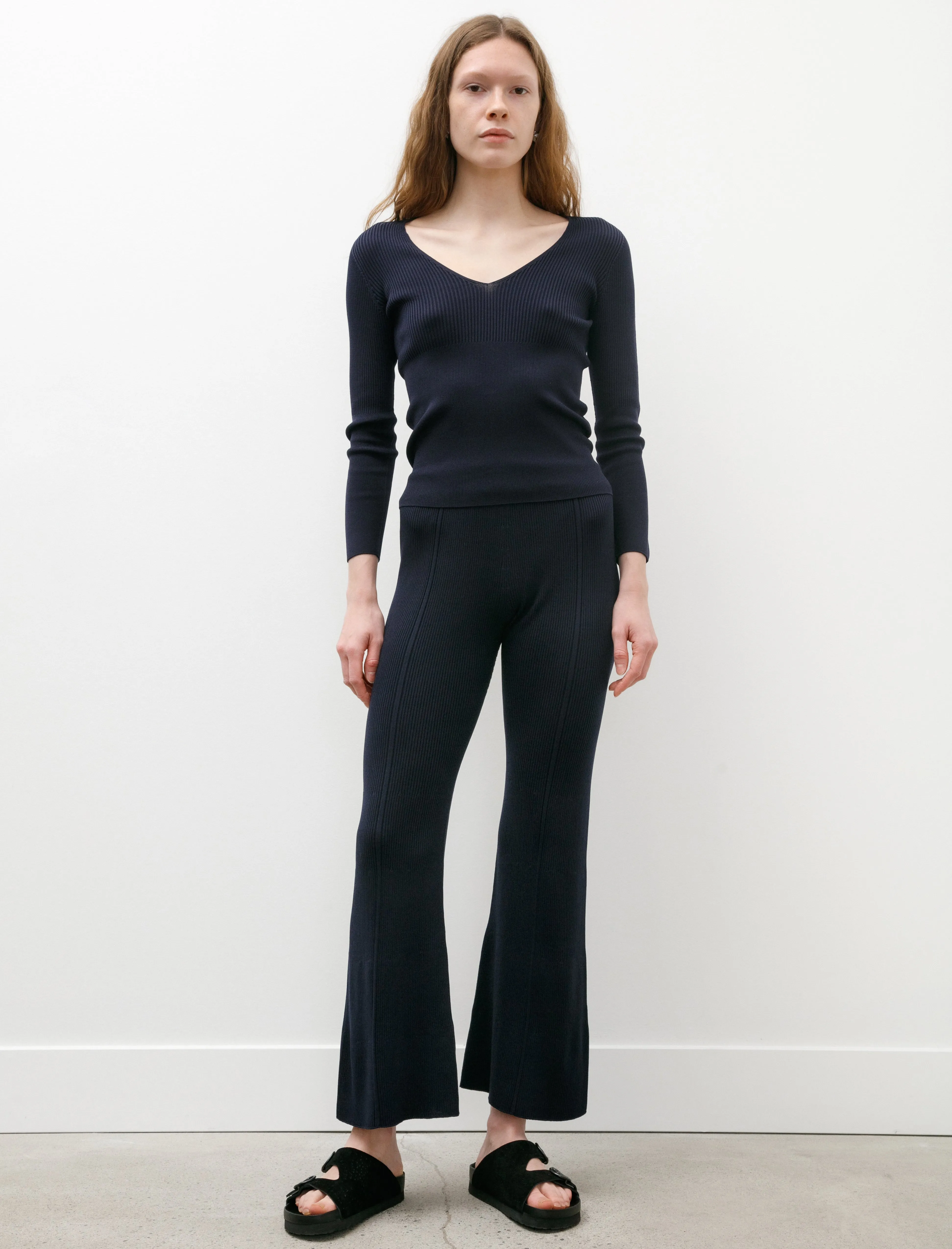 Rib Tight Flare Pants Navy sold by SHOP NEIGHBOR