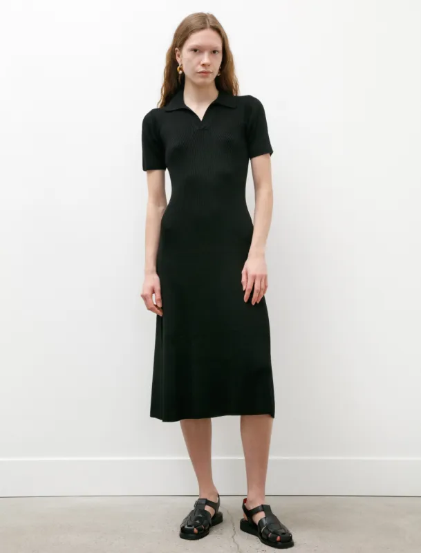 Rib Short Sleeve Polo Dress Black sold by SHOP NEIGHBOR
