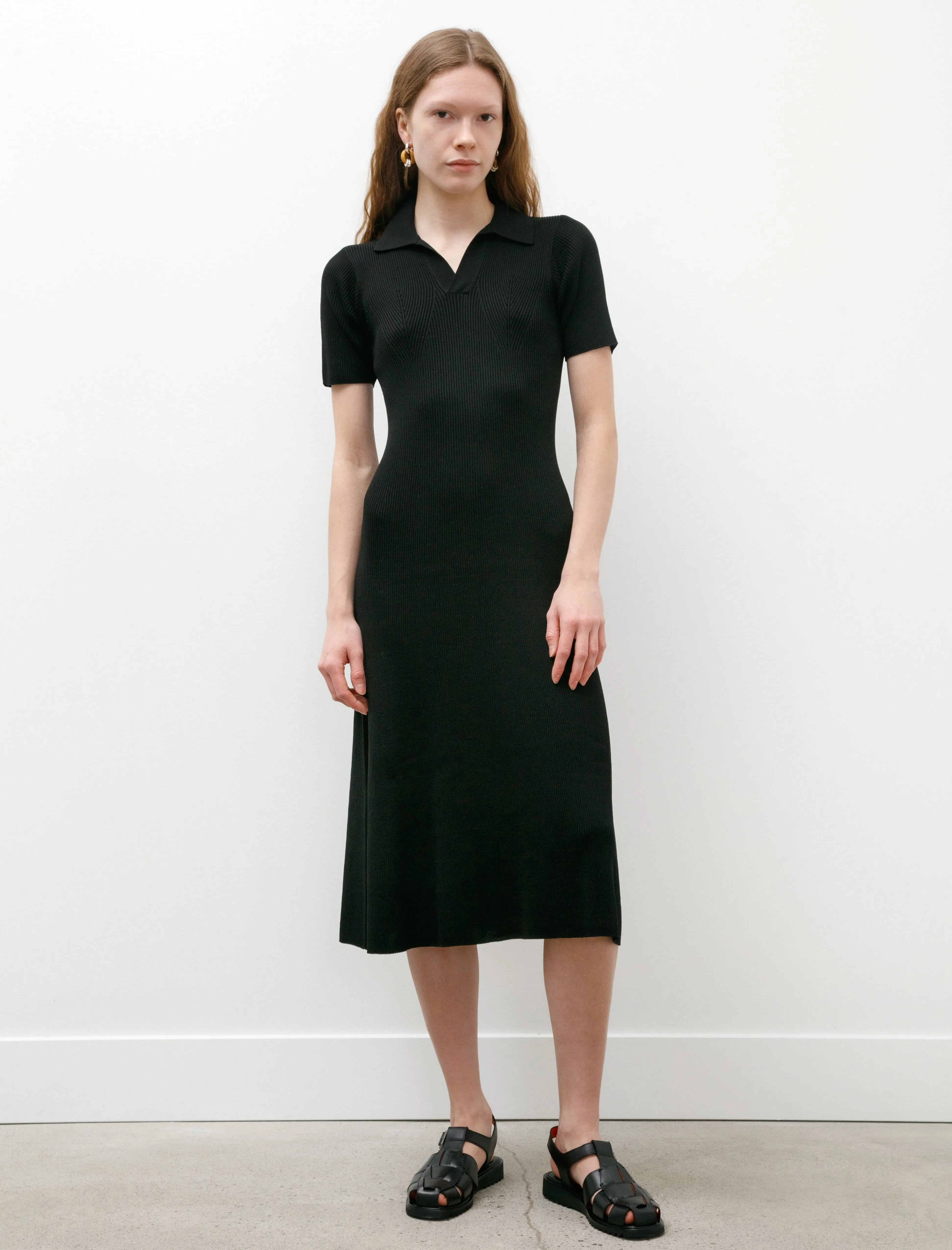 Rib Short Sleeve Polo Dress Black sold by SHOP NEIGHBOR