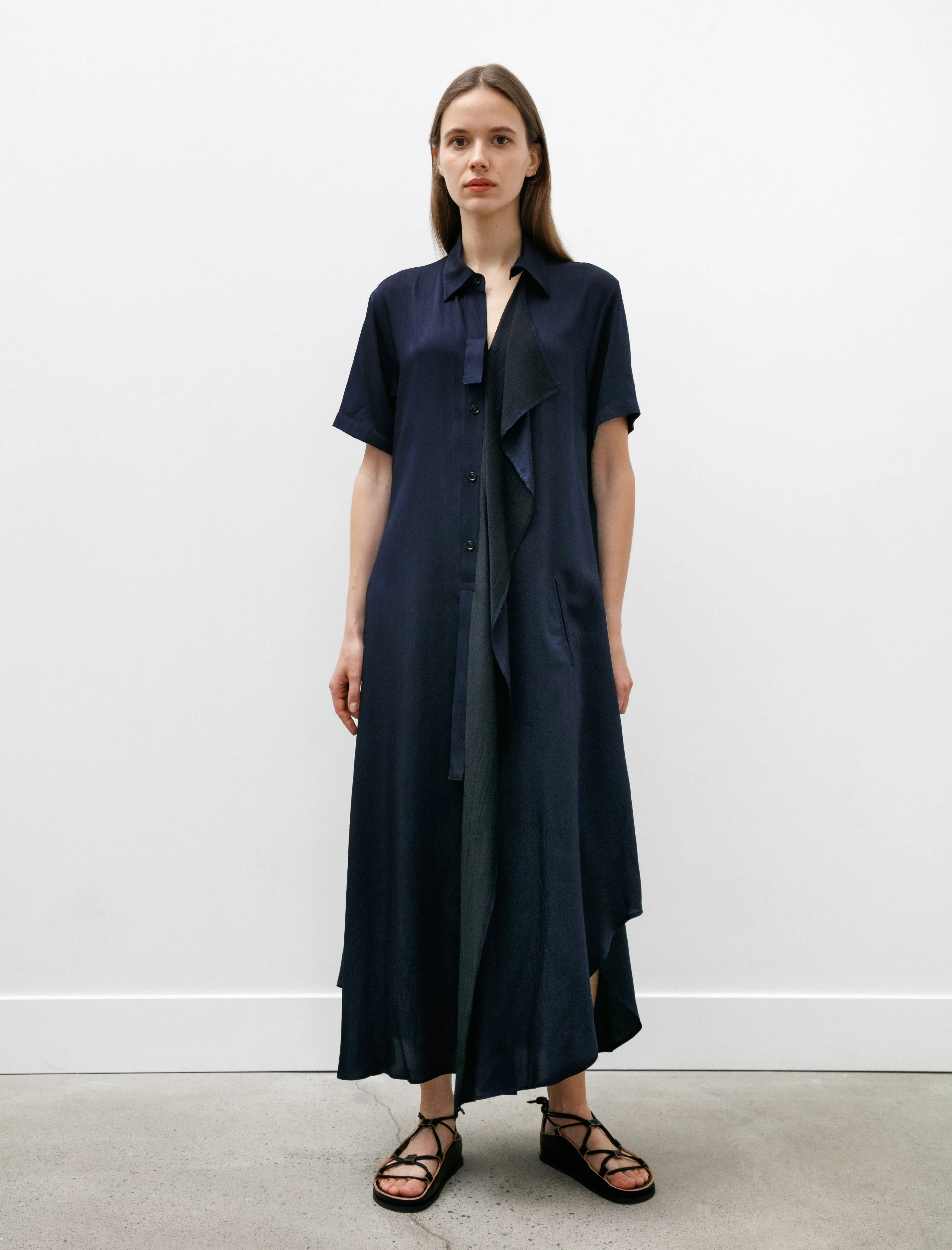 Draped Side Shirtdress Indigo sold by SHOP NEIGHBOR