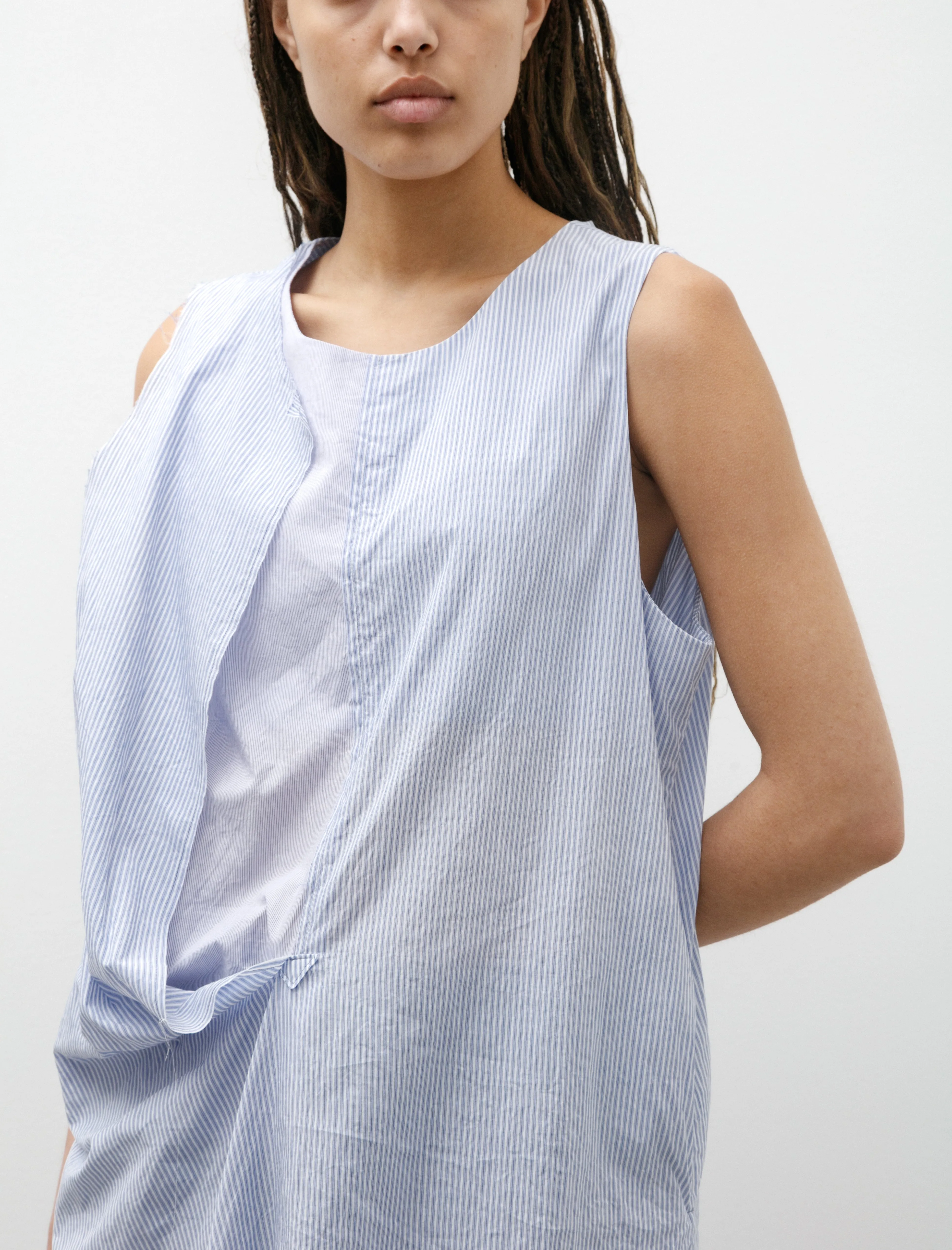 Front Drape Sleeveless Blouse Light Blue Stripes sold by SHOP NEIGHBOR product image thumbnail 3