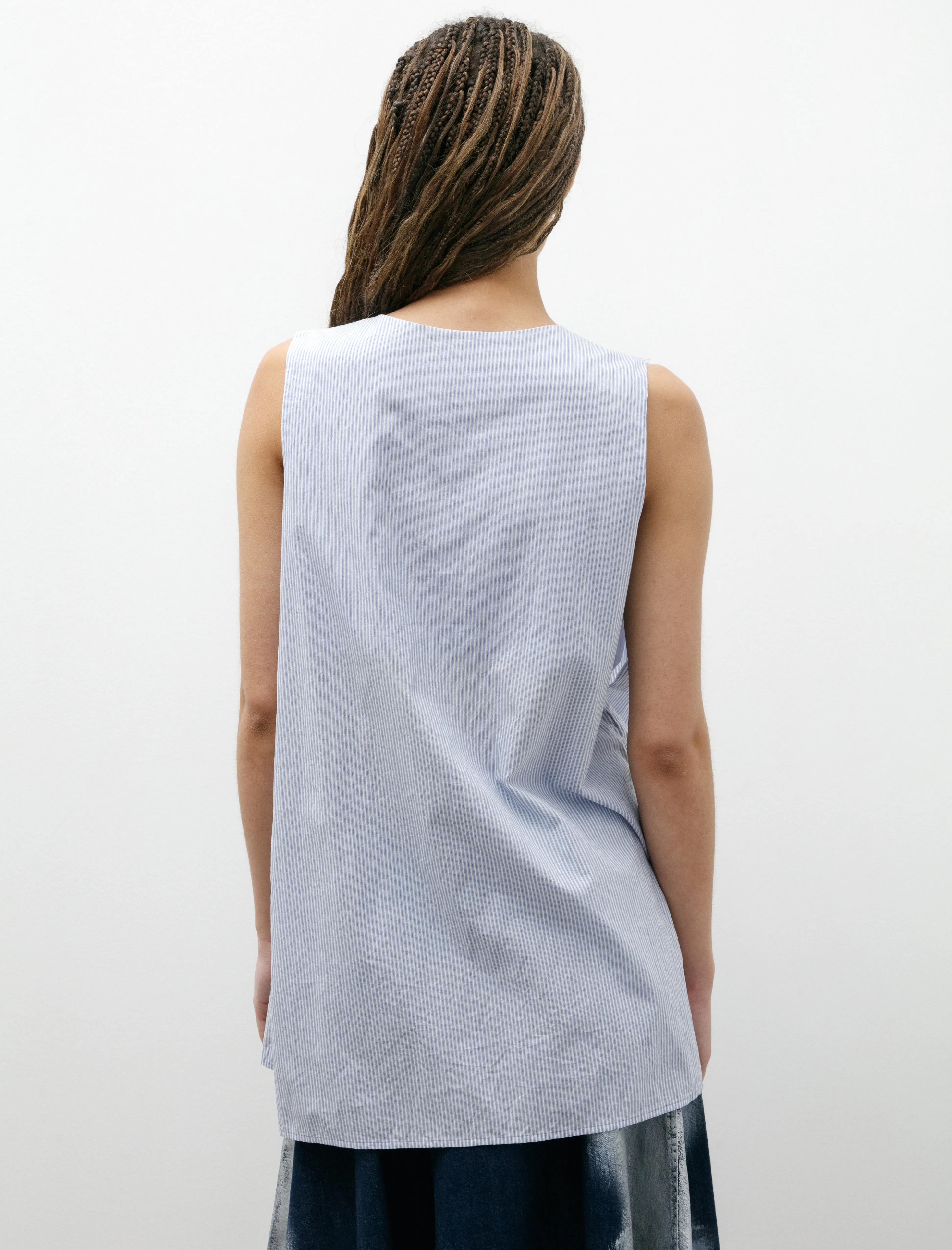 Front Drape Sleeveless Blouse Light Blue Stripes sold by SHOP NEIGHBOR product image thumbnail 5