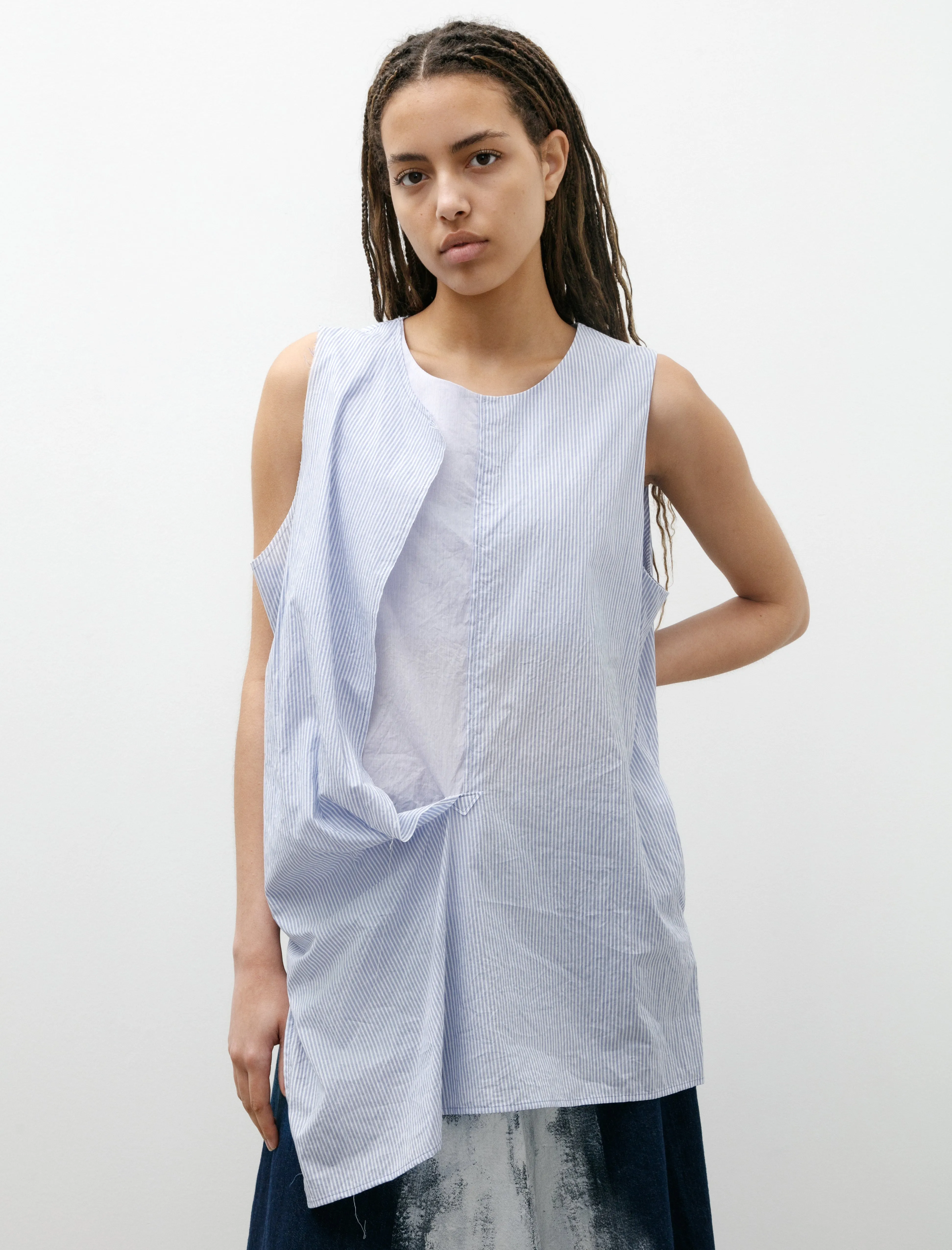 Front Drape Sleeveless Blouse Light Blue Stripes sold by SHOP NEIGHBOR