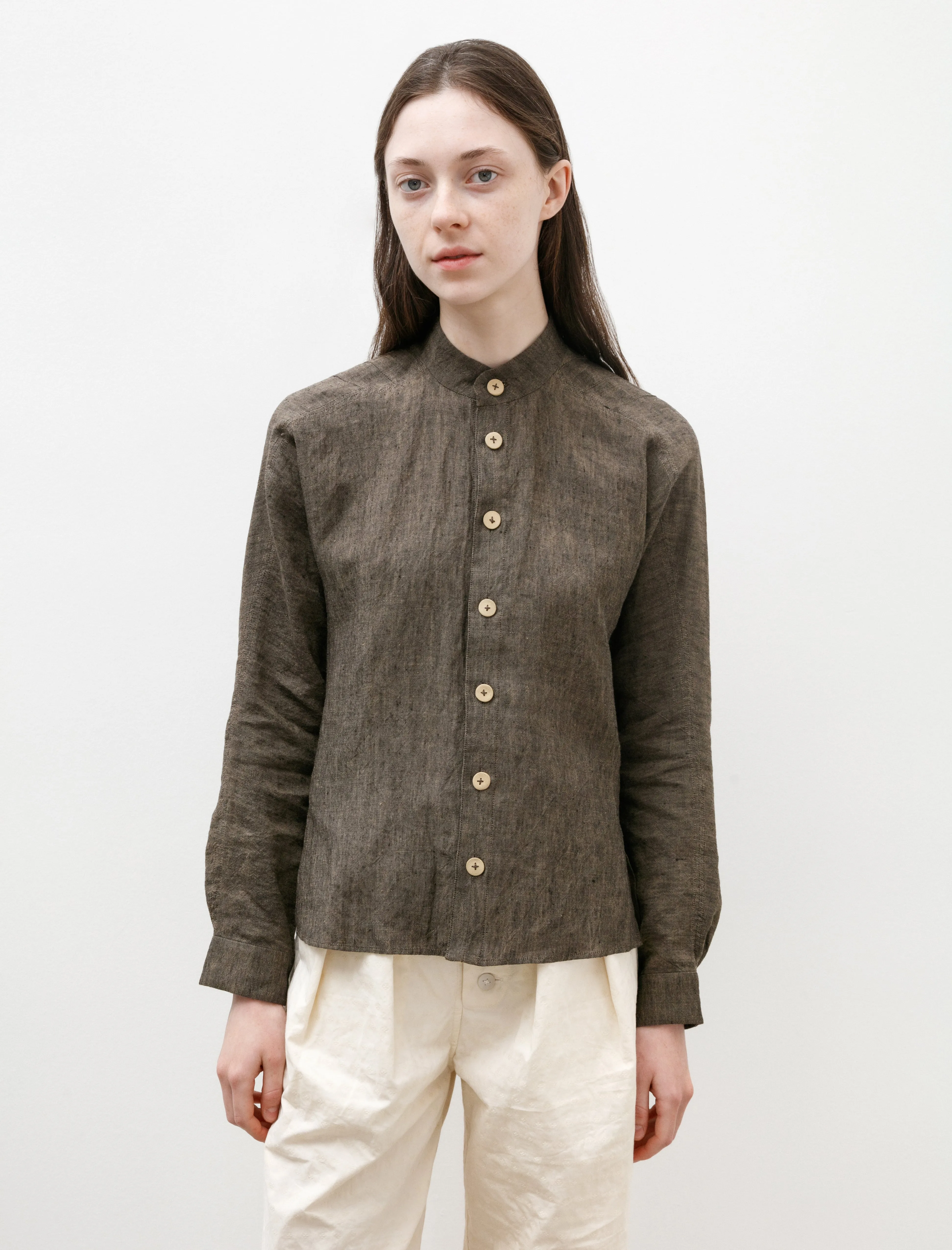 Mandarin Collar Shirt Walnut Linen sold by SHOP NEIGHBOR