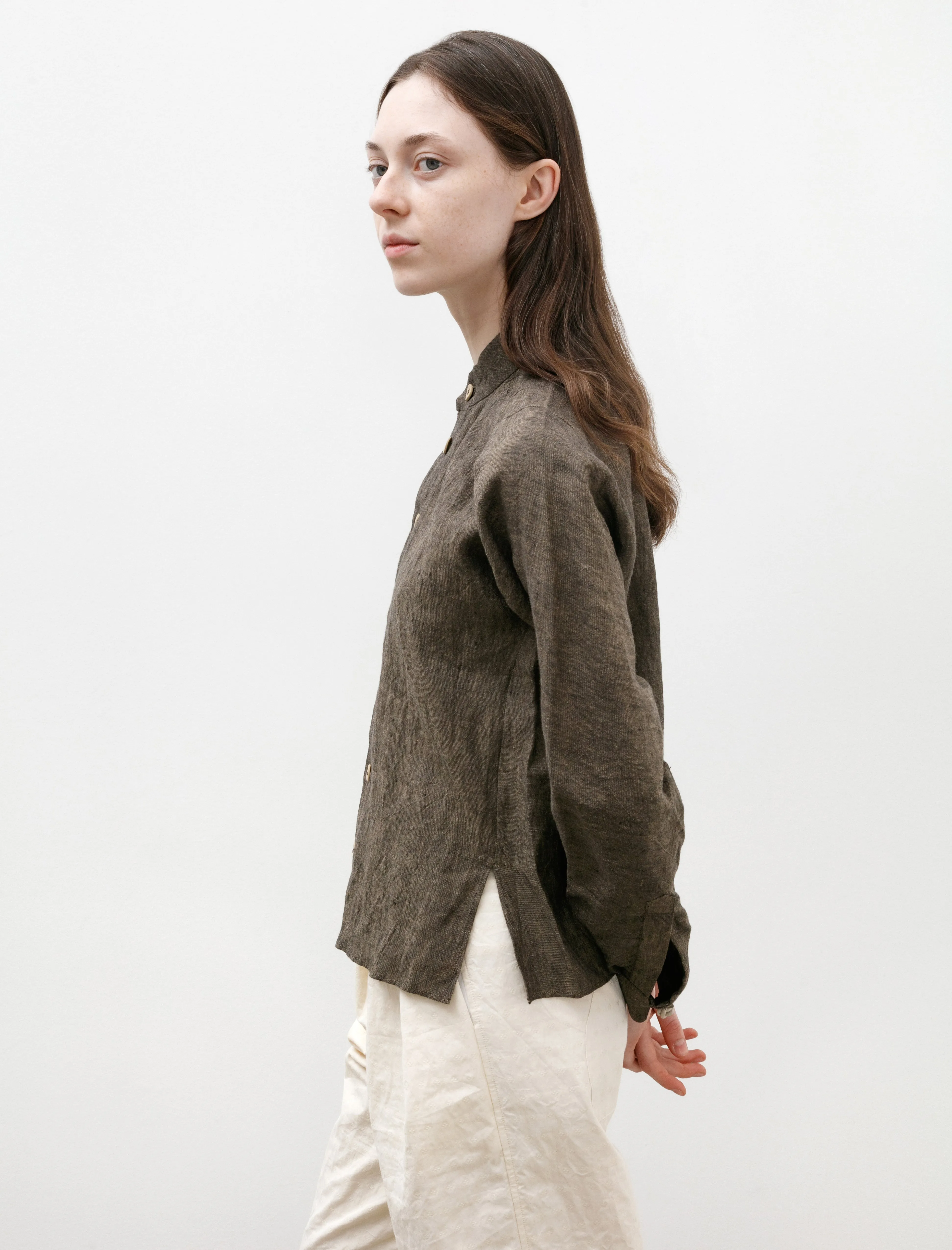Mandarin Collar Shirt Walnut Linen sold by SHOP NEIGHBOR product image thumbnail 2