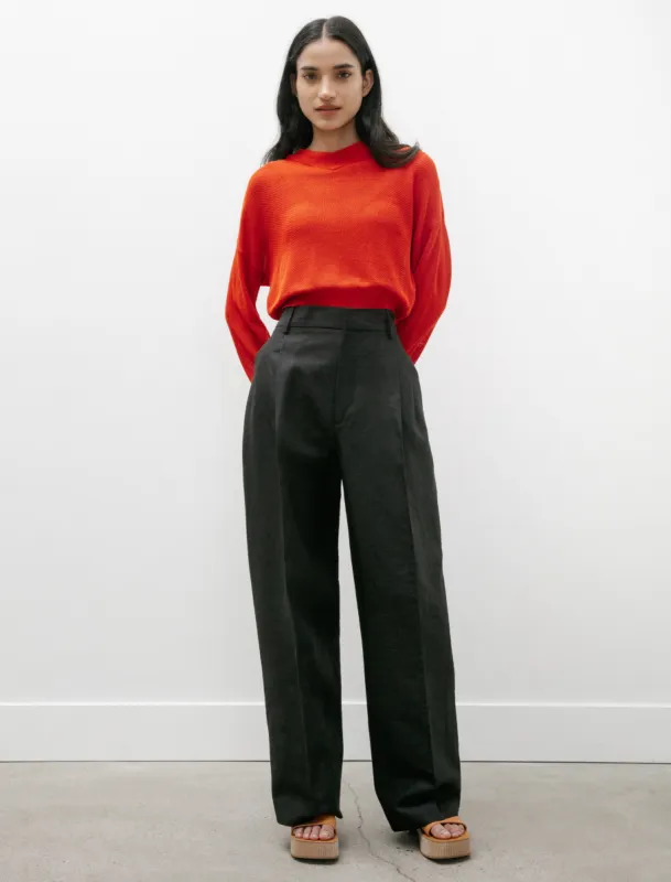 Double Pleated Wide Trousers Washi Linen Canvas Black made by SHOP NEIGHBOR