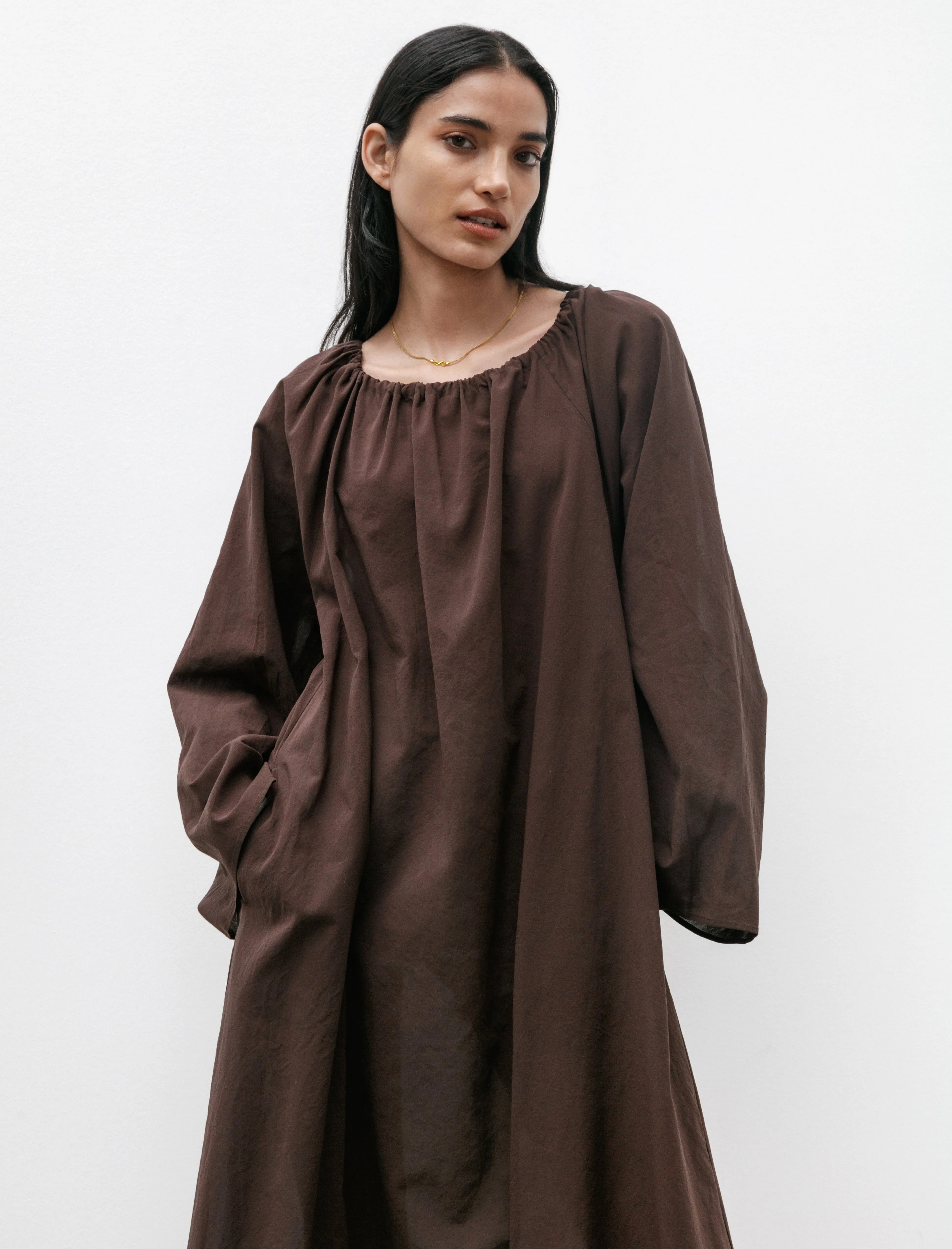 Gathered Dress Light Cotton Dark Brown sold by SHOP NEIGHBOR product image thumbnail 2
