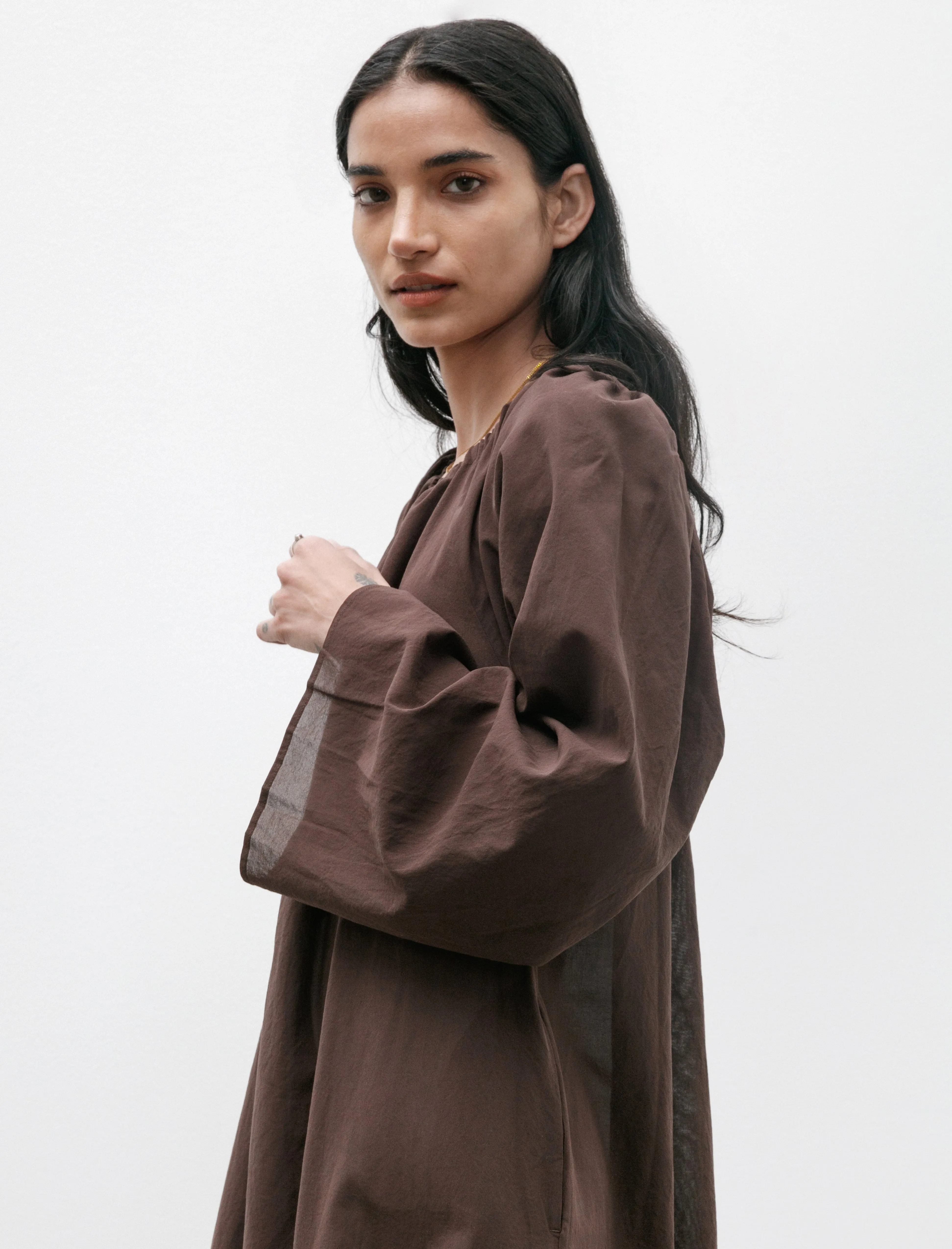 Gathered Dress Light Cotton Dark Brown sold by SHOP NEIGHBOR product image thumbnail 4