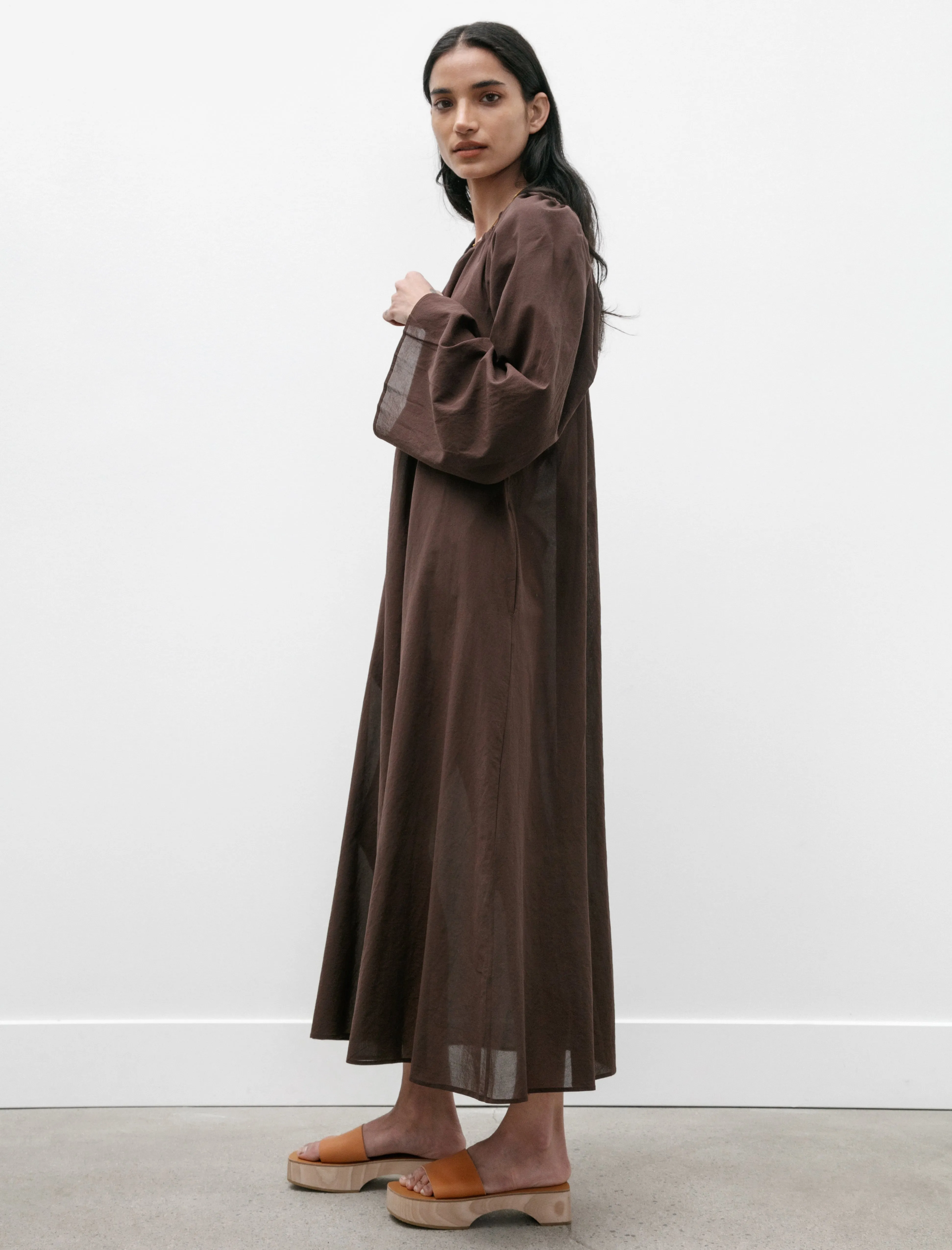 Gathered Dress Light Cotton Dark Brown sold by SHOP NEIGHBOR product image thumbnail 3
