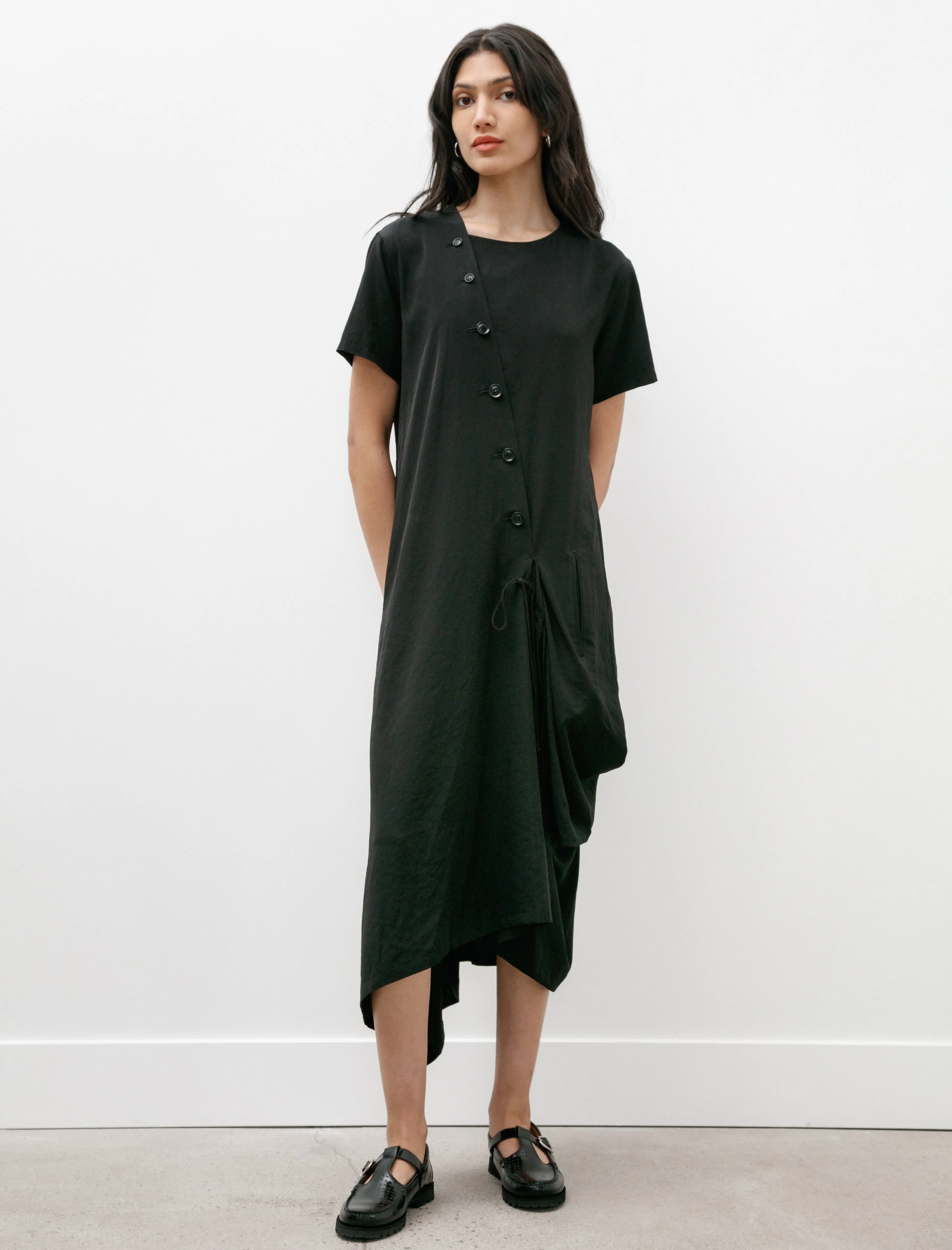 Short Sleeve Draped Dress Black sold by SHOP NEIGHBOR