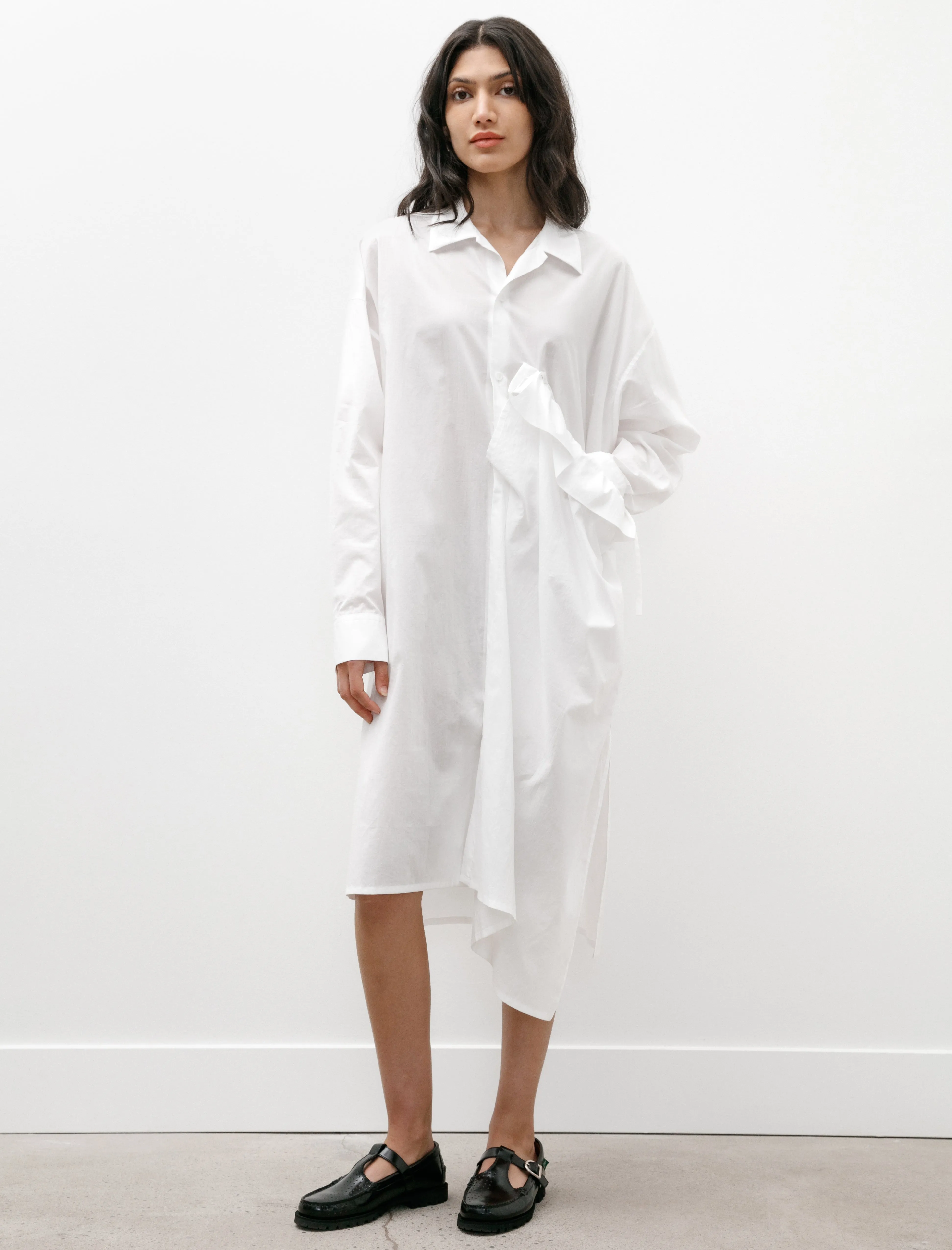 Side Gathered Shirtdress White sold by SHOP NEIGHBOR product image thumbnail 3