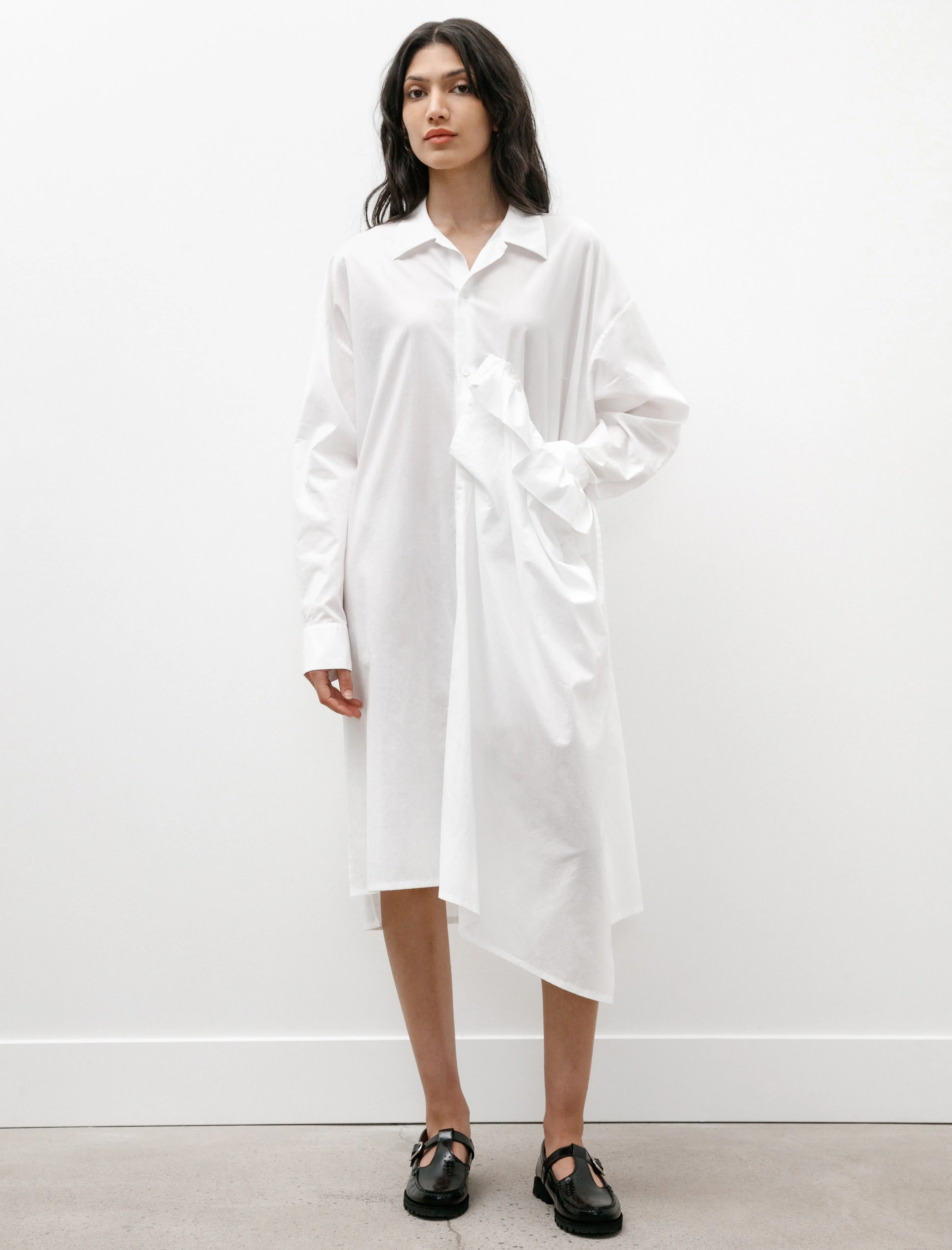 Side Gathered Shirtdress White sold by SHOP NEIGHBOR