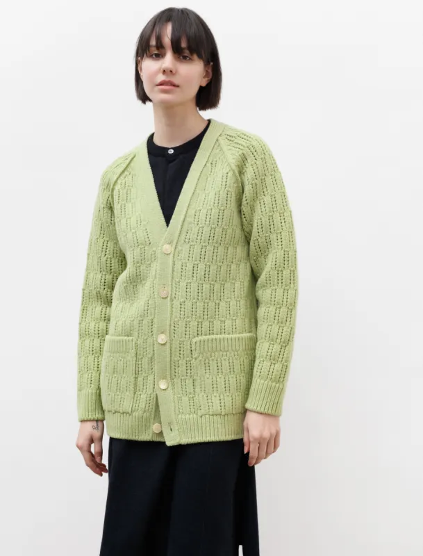 Wool Cord Rib Knit Cardigan Light Green made by SHOP NEIGHBOR