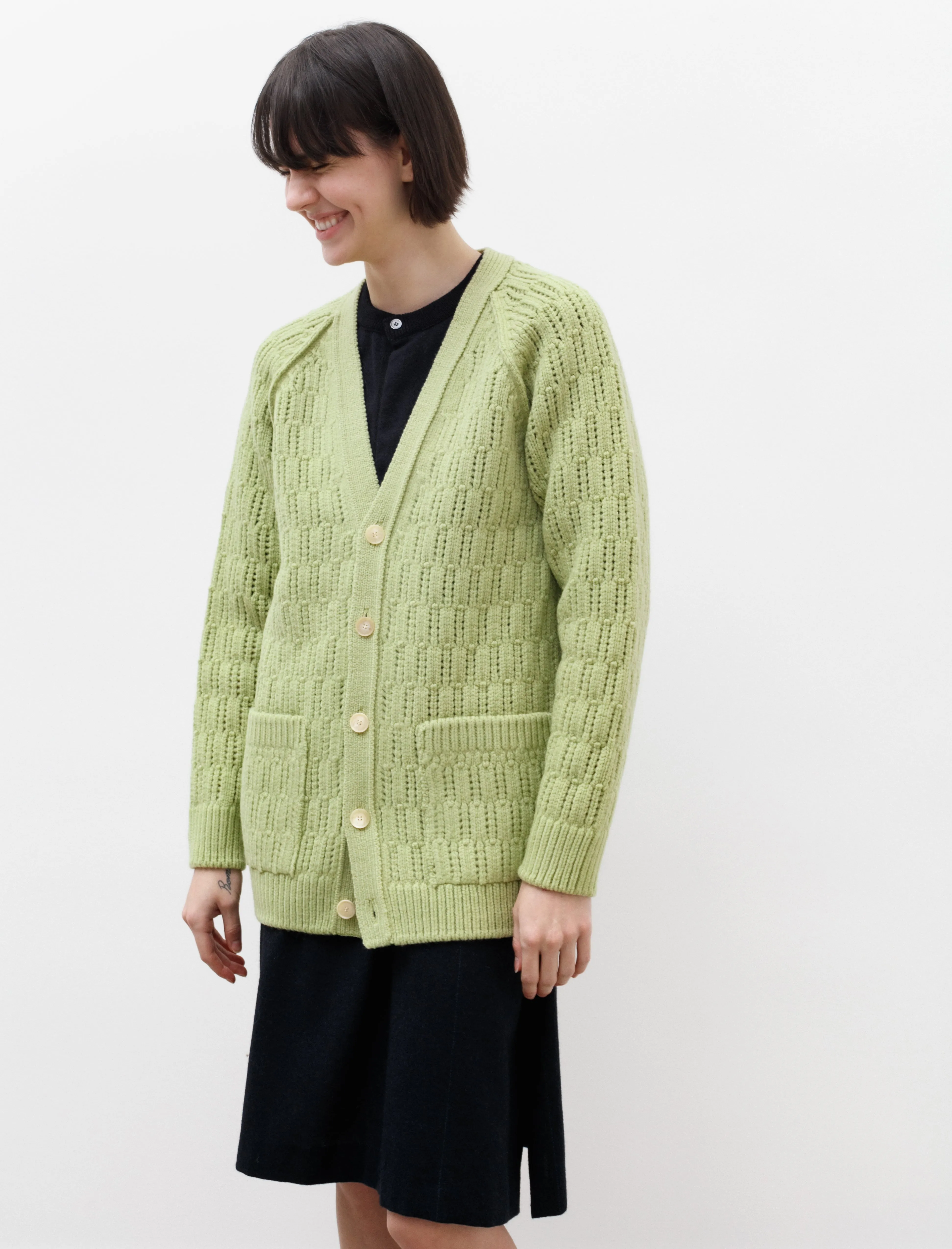 Wool Cord Rib Knit Cardigan Light Green sold by SHOP NEIGHBOR product image thumbnail 2