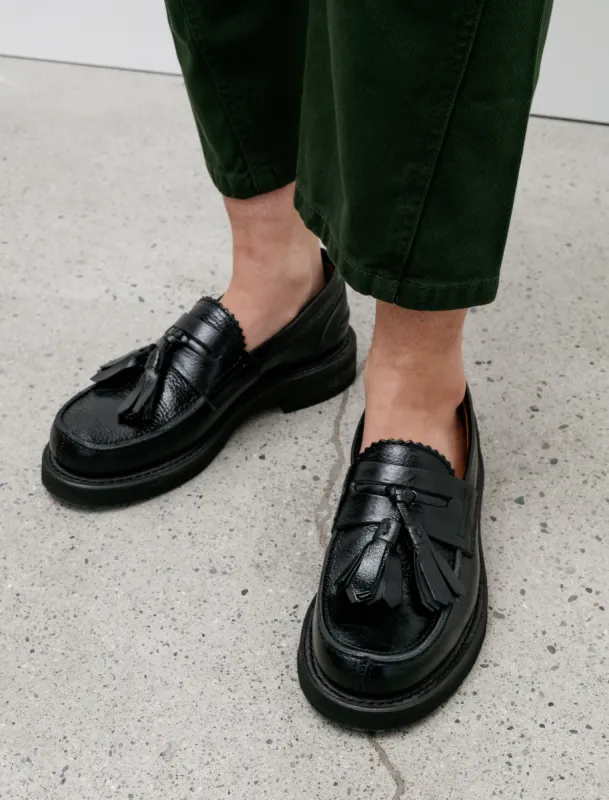 Tassel Loafer Black Crackle Patent Leather made by Our Legacy Womens