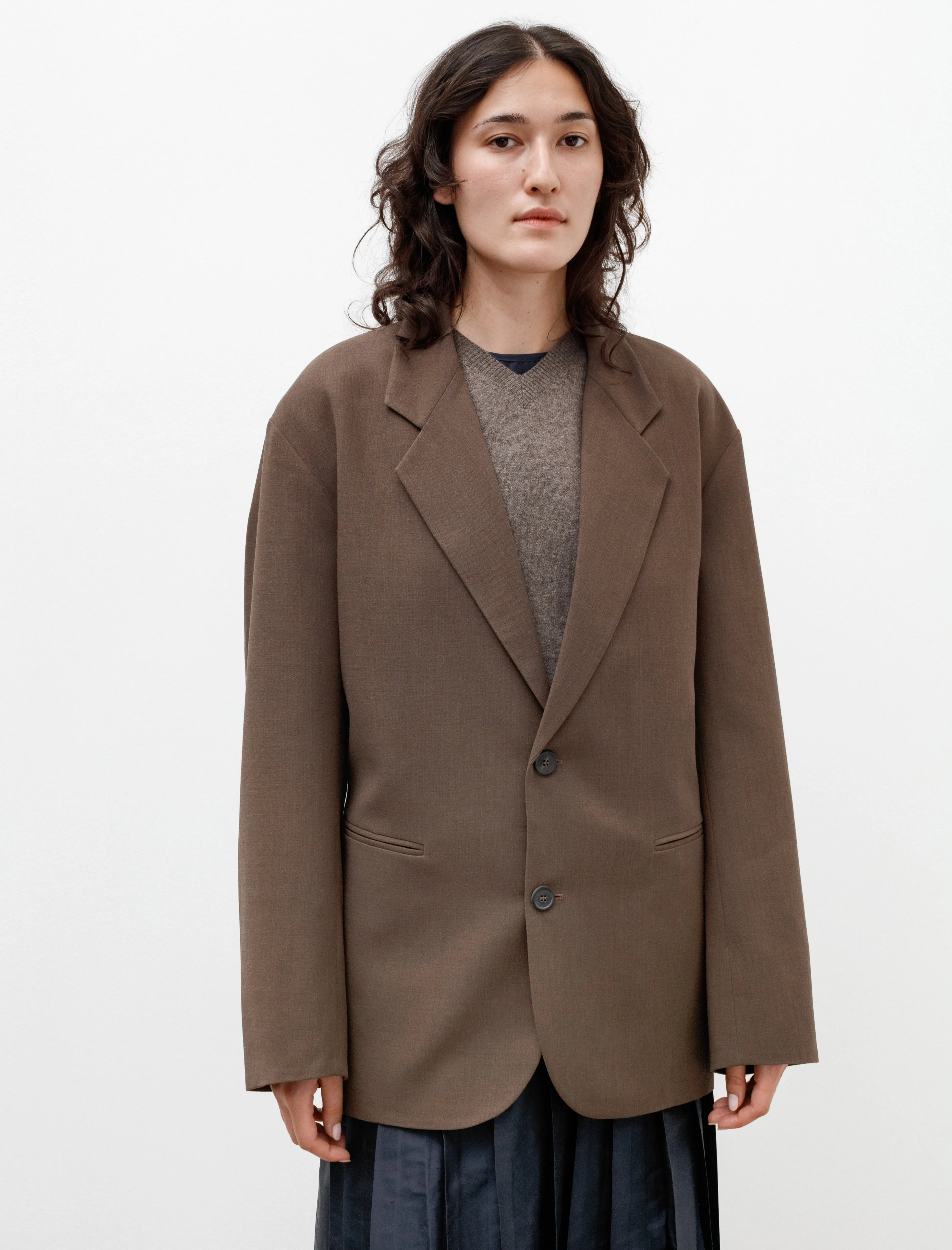 Oversized Blazer with Pleats Crepe Wool Brown sold by SHOP NEIGHBOR product image thumbnail 3