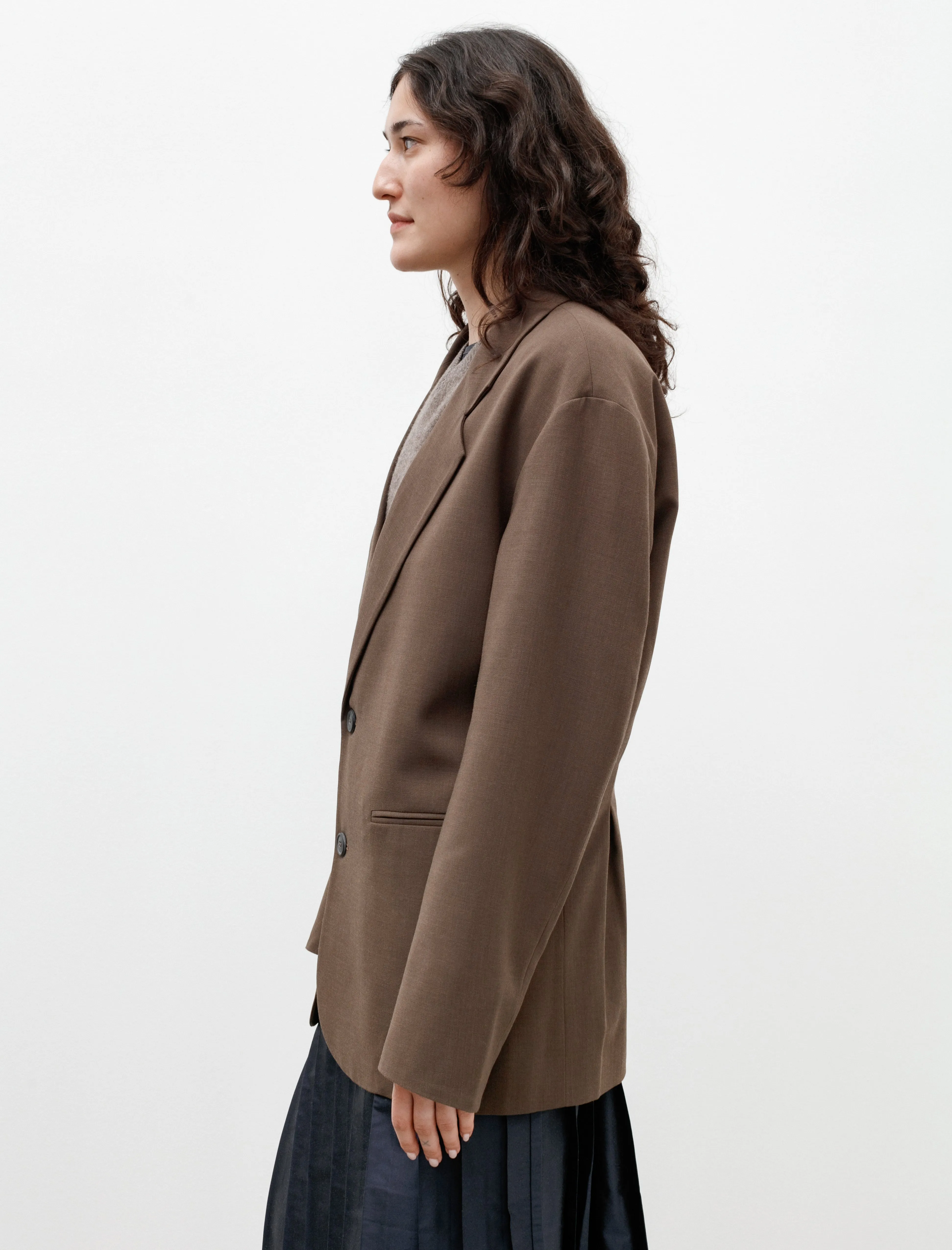 Oversized Blazer with Pleats Crepe Wool Brown sold by SHOP NEIGHBOR product image thumbnail 5