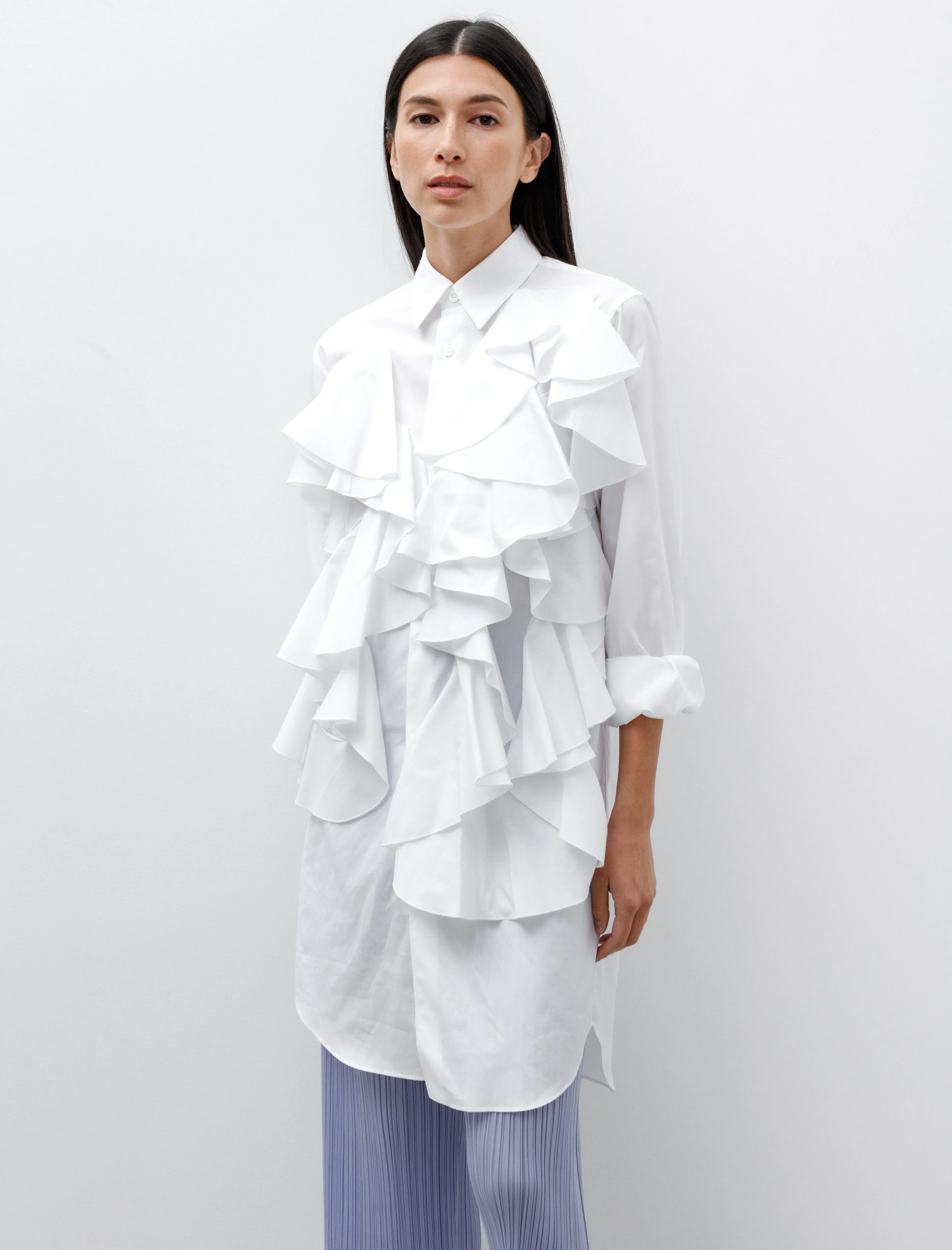 Long Abstract Ruffle Shirt White sold by SHOP NEIGHBOR product image thumbnail 2