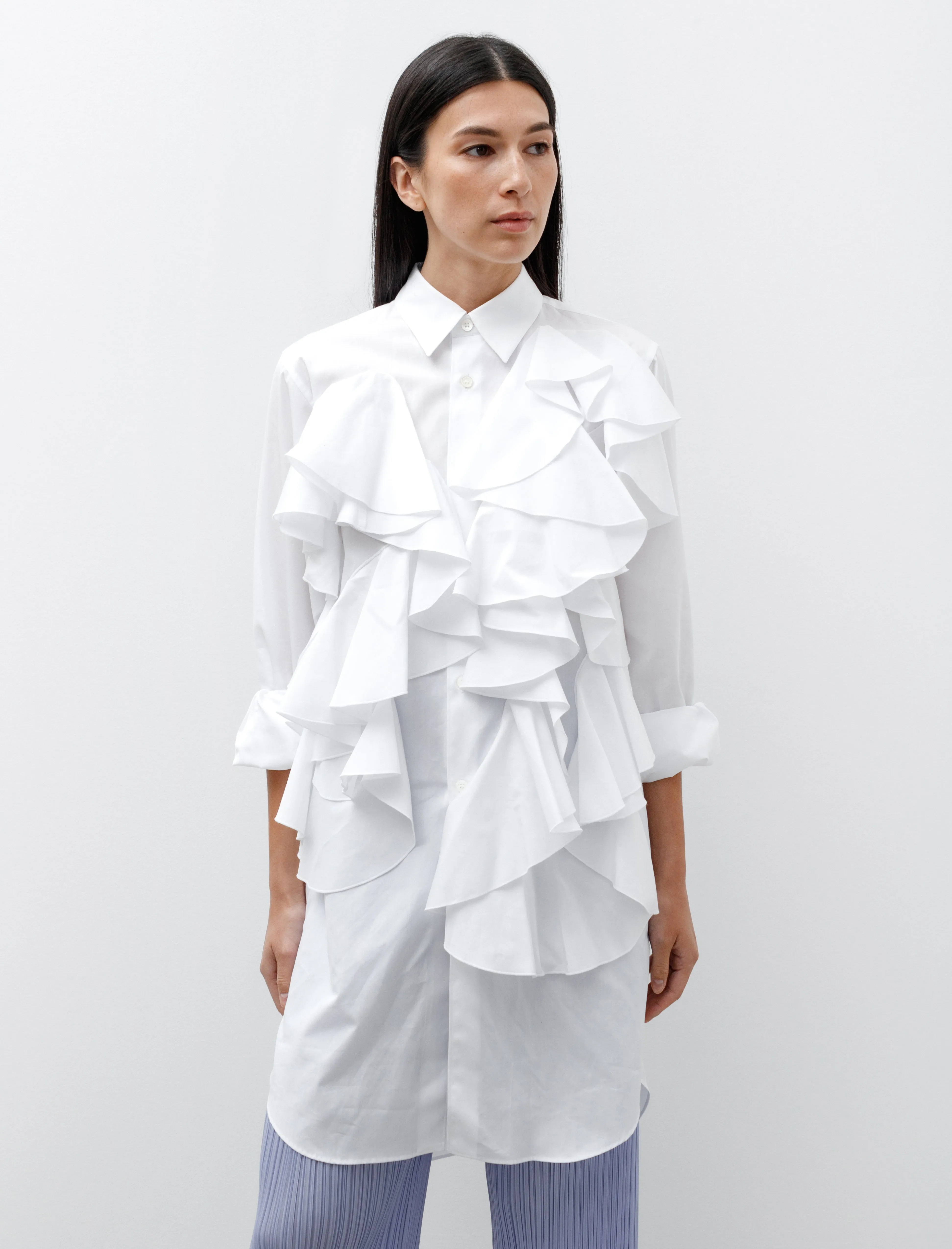 Long Abstract Ruffle Shirt White sold by SHOP NEIGHBOR product image thumbnail 3