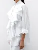 Long Abstract Ruffle Shirt White sold by SHOP NEIGHBOR