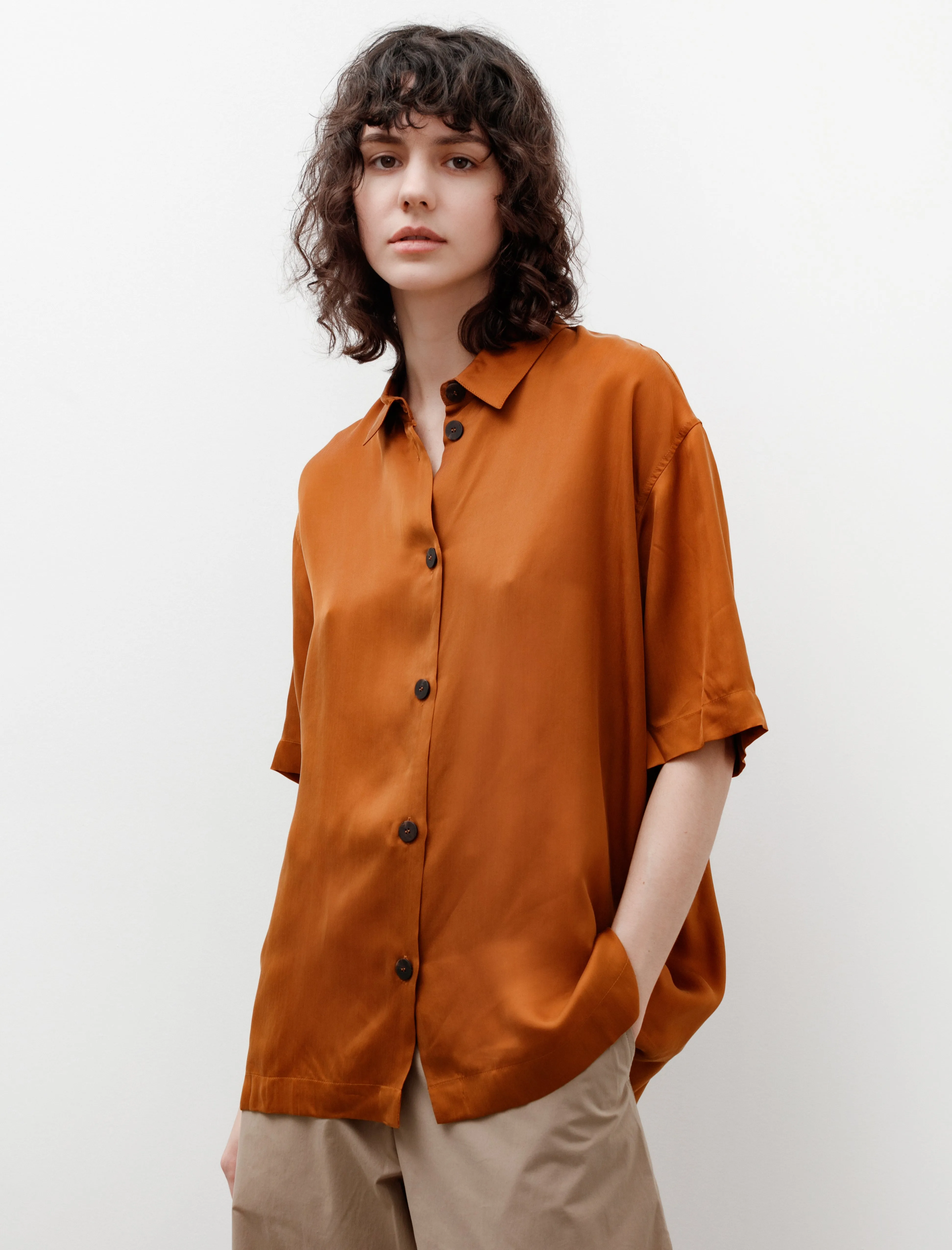 Piero Shirt Satin Cupro Amber sold by SHOP NEIGHBOR