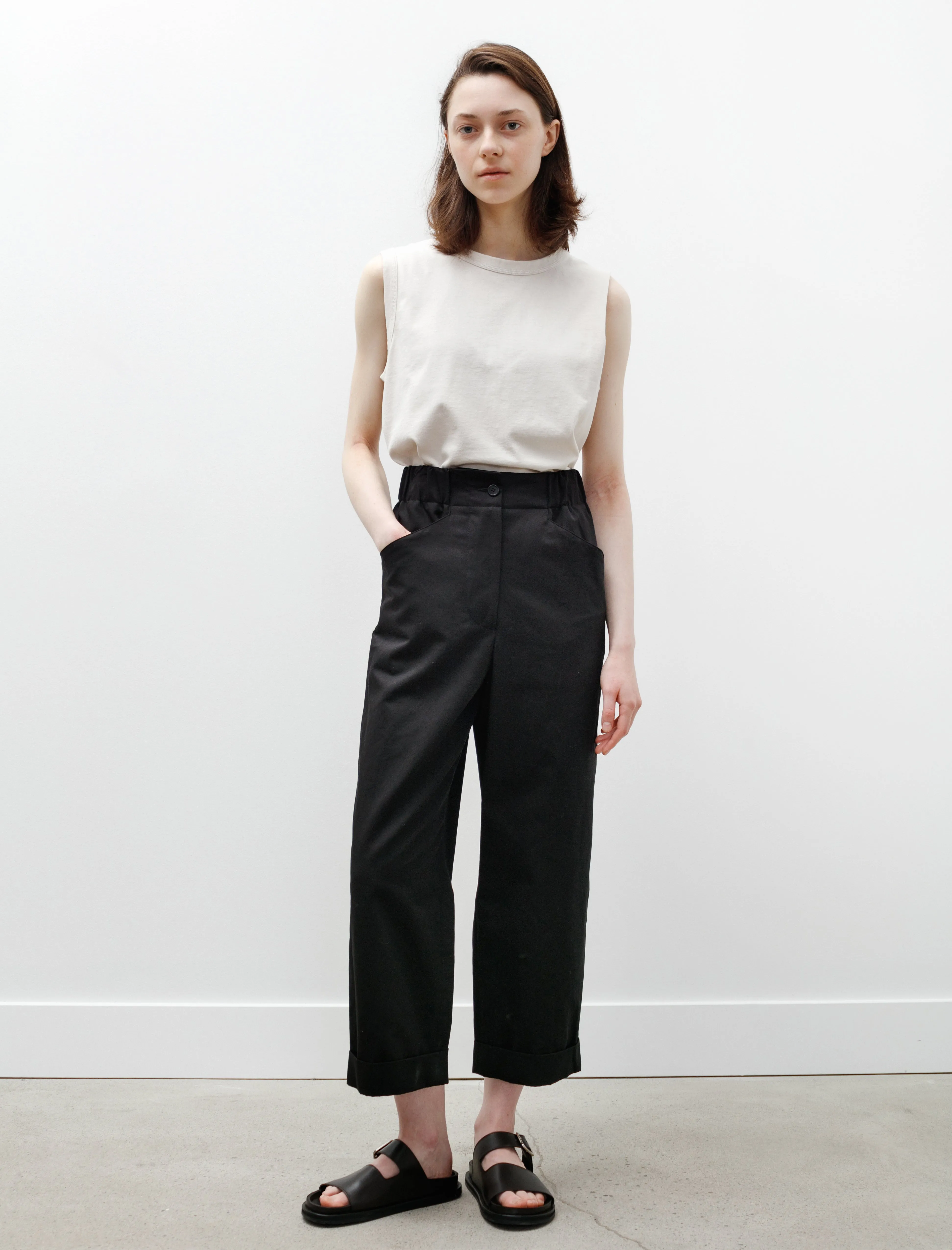 Relaxed Crop Trousers Cotton Linen Twill Black sold by SHOP NEIGHBOR