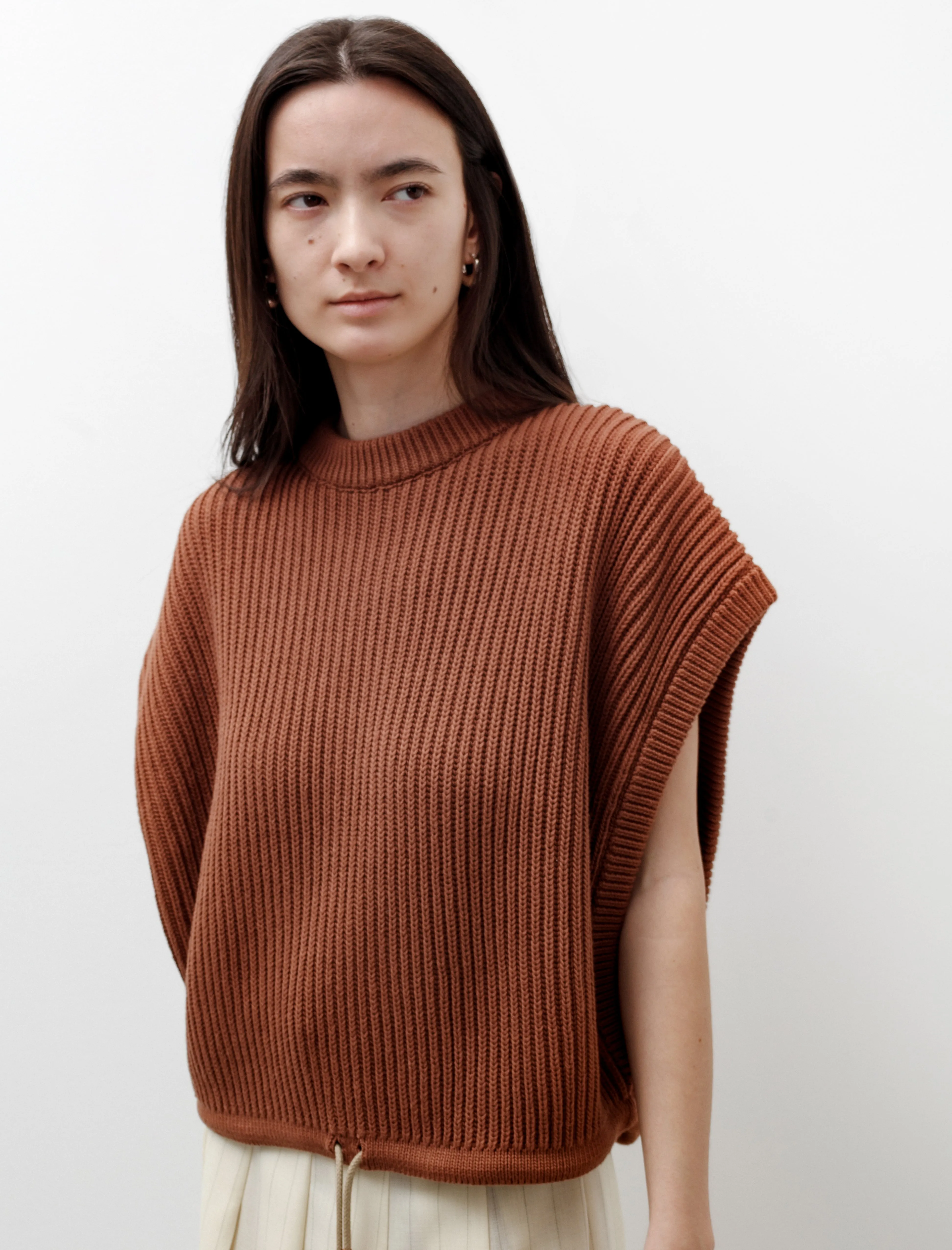 Large Gilet with Leather Details Tobacco sold by SHOP NEIGHBOR