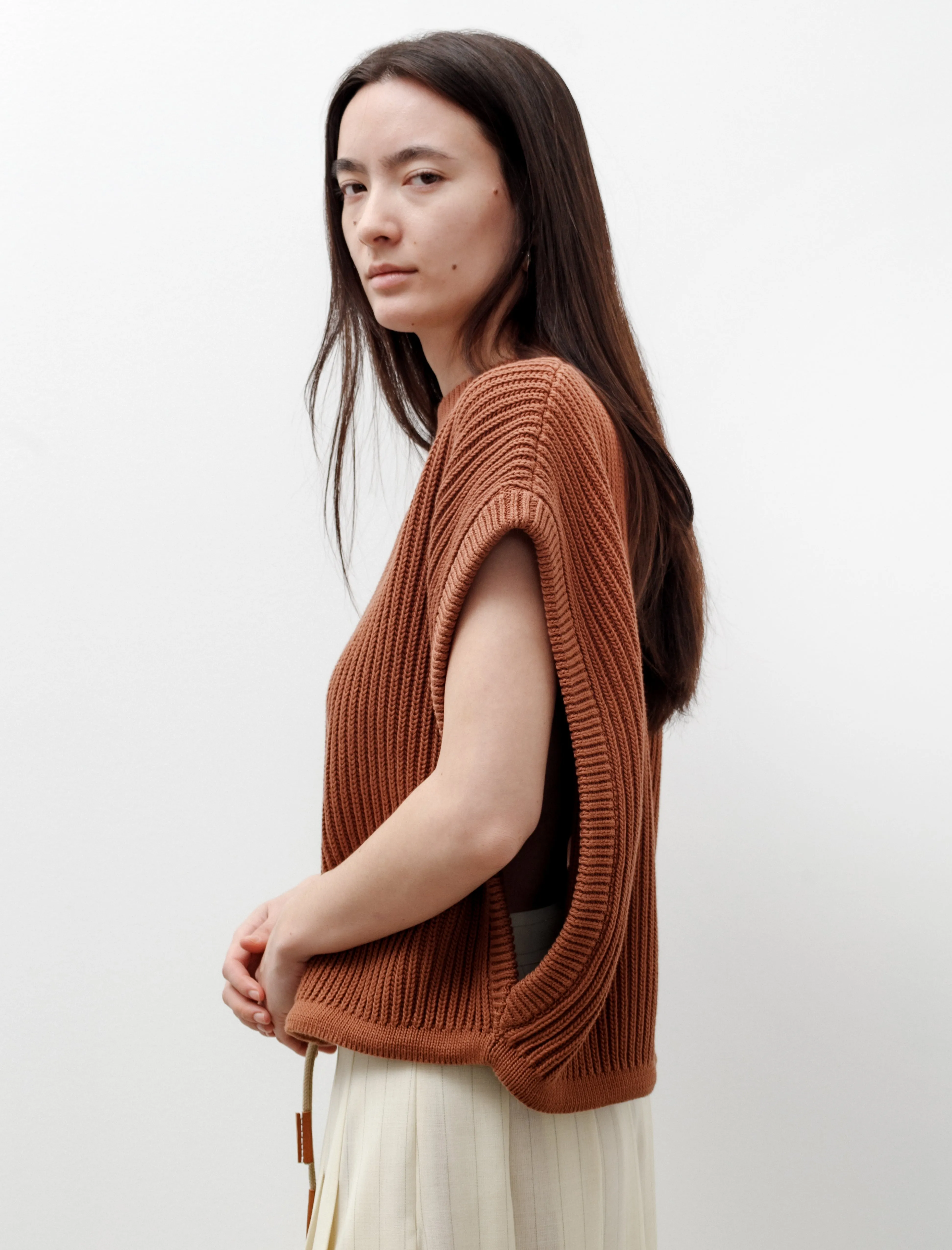 Large Gilet with Leather Details Tobacco sold by SHOP NEIGHBOR product image thumbnail 4