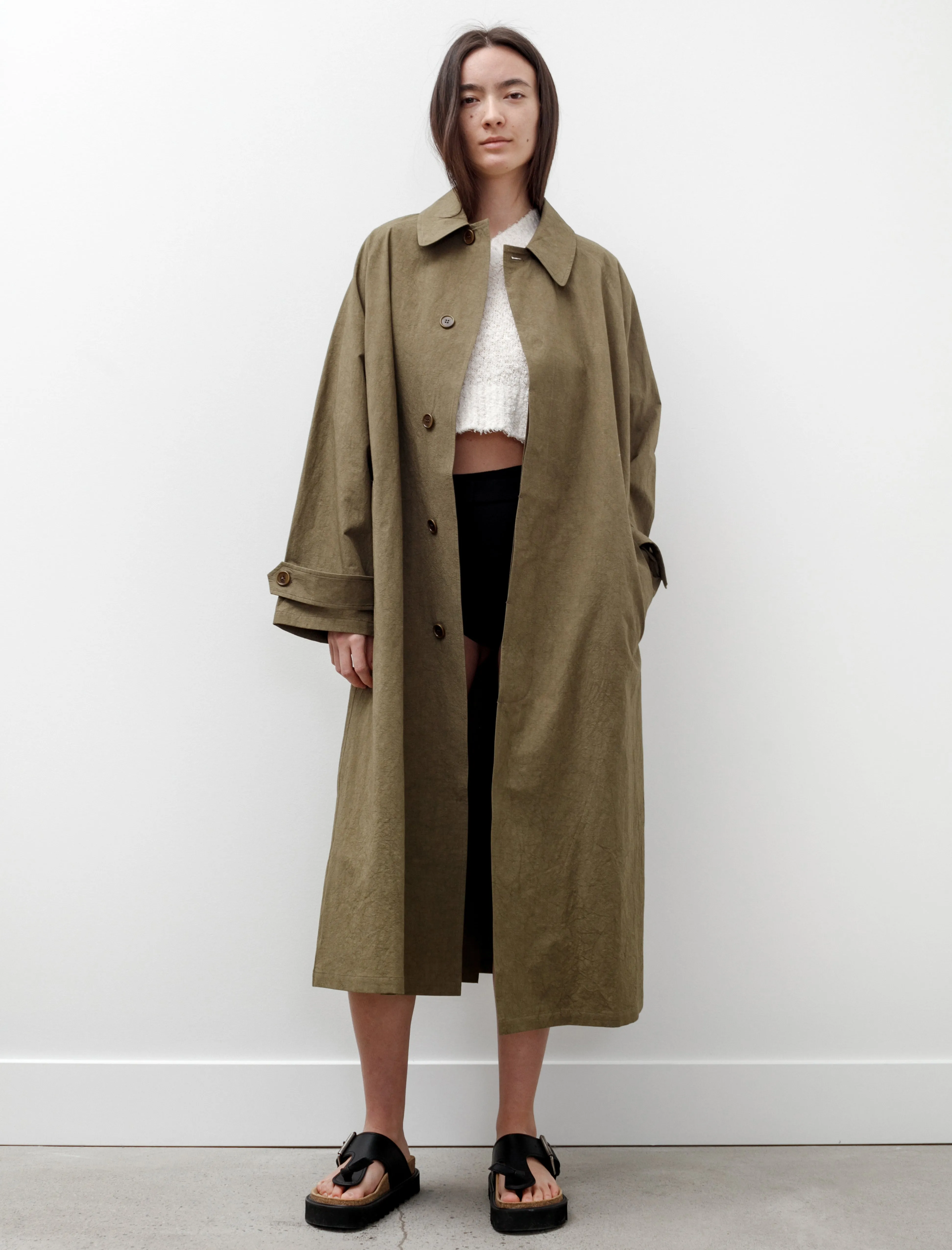 Oversized Trench Coat Cotton Linen Dark Olive sold by SHOP NEIGHBOR