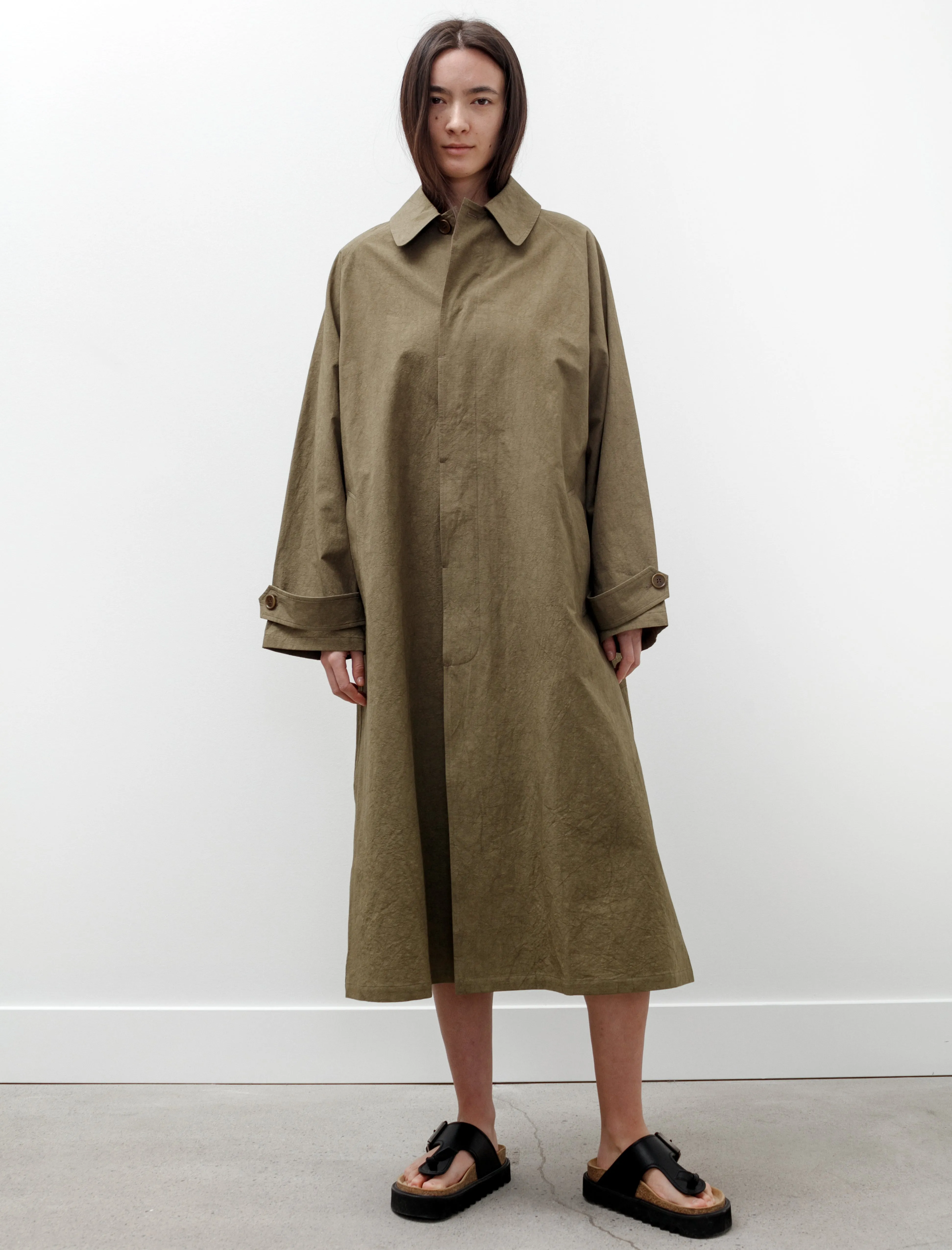 Oversized Trench Coat Cotton Linen Dark Olive sold by SHOP NEIGHBOR product image thumbnail 2